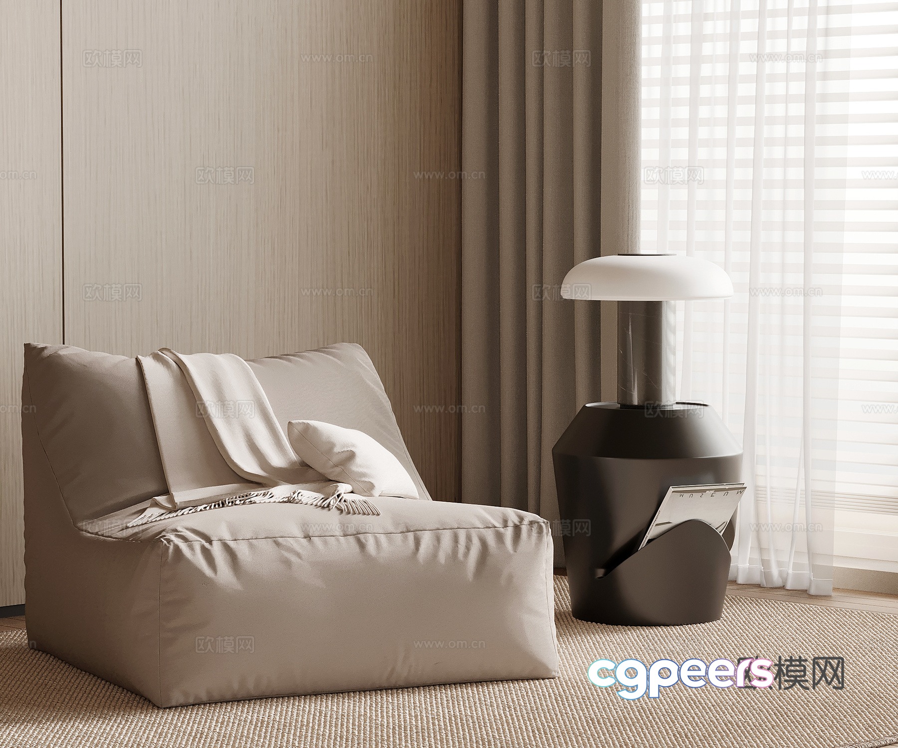 Modern cream style casual sofa lazy sofa side 3D model Modern cream style casual sofa lazy sofa side 3D model