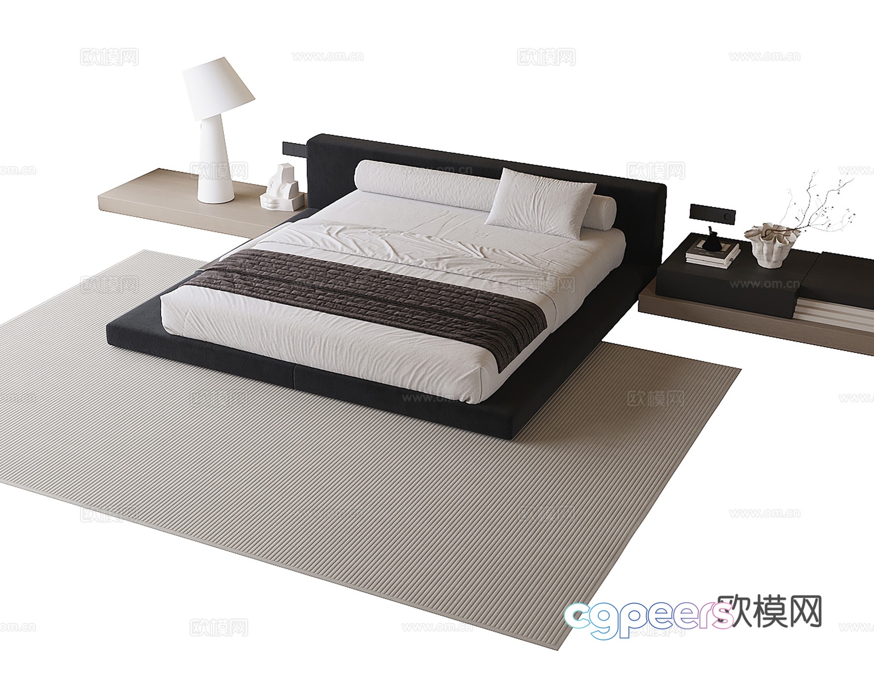 Modern double bed bedside table lamp 3d model Modern double bed bedside table lamp 3d model