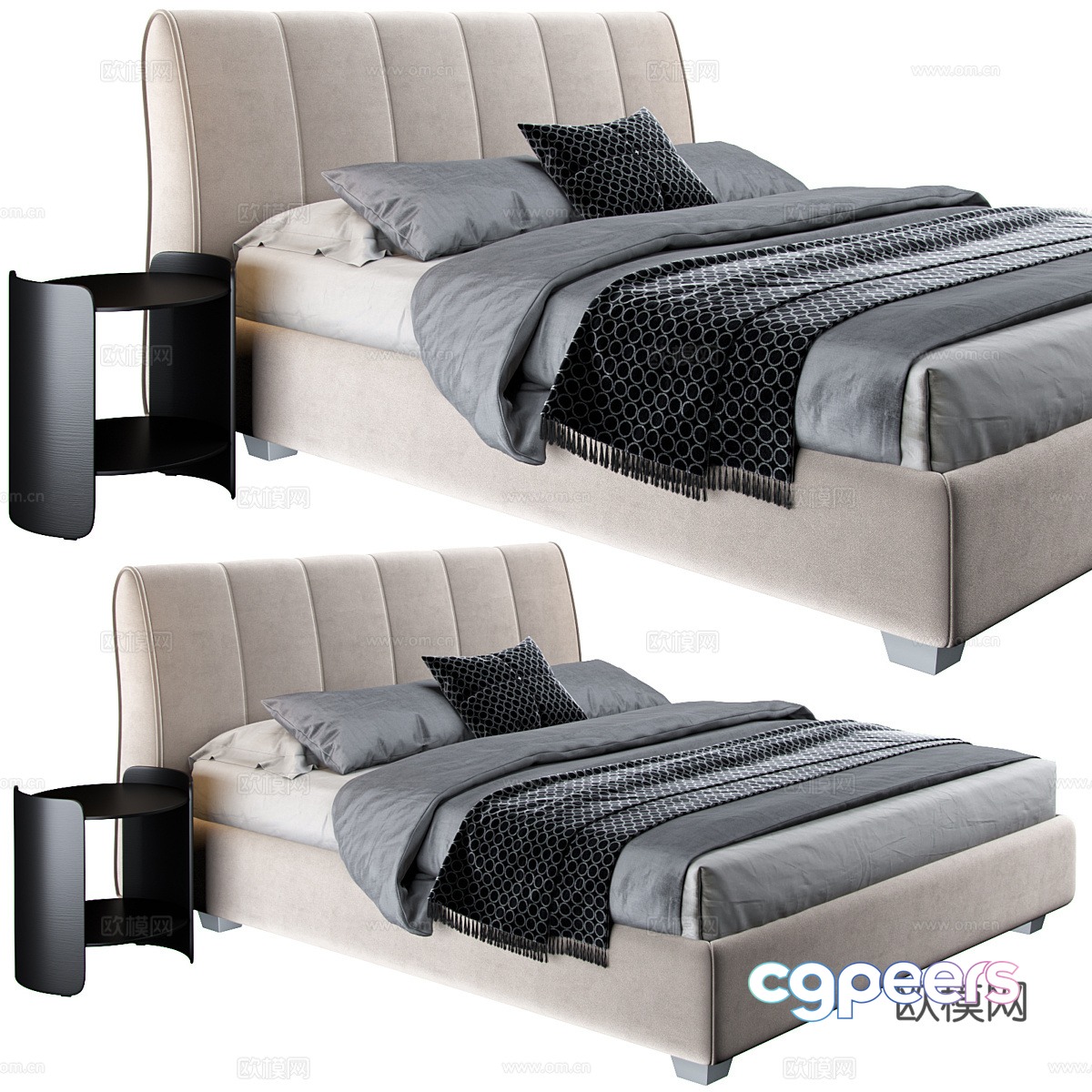 Modern leather double bed 3D model Modern leather double bed 3D model