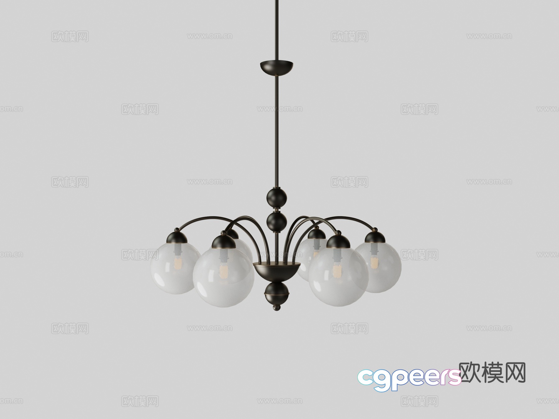 Modern metal six-head glass chandelier 3d model Modern metal six-head glass chandelier 3d model