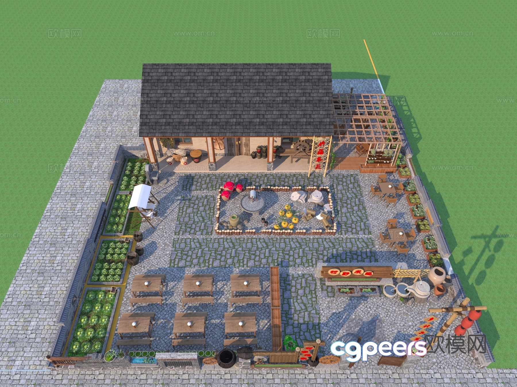 Modern rural house rural courtyard sketch 3D model
