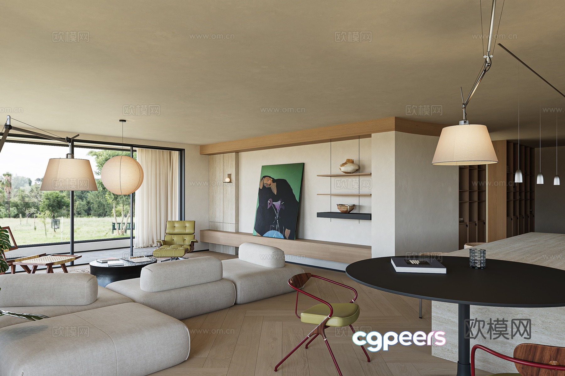 Modern living and dining room 3d model Modern living and dining room 3d model