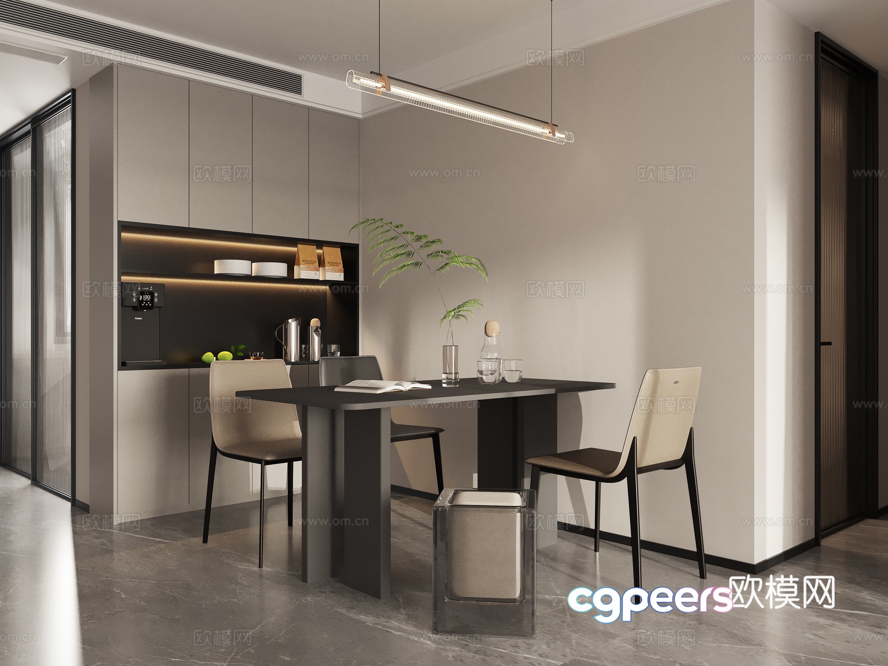 Modern high-end gray restaurant dining table and chair 3d model Modern high-end gray restaurant dining table and chair 3d model