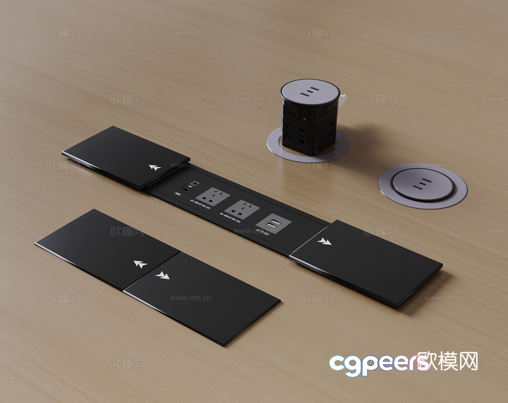 Switch socket Office desk cable box Recessed socket USB socket 3D model Switch socket Office desk cable box Recessed socket USB socket 3D model