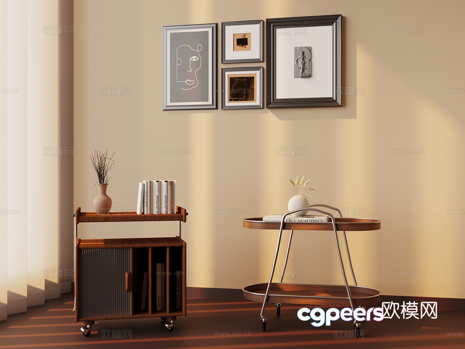 Medium style small cart side table table 3D model Medium style small cart side table table 3D model