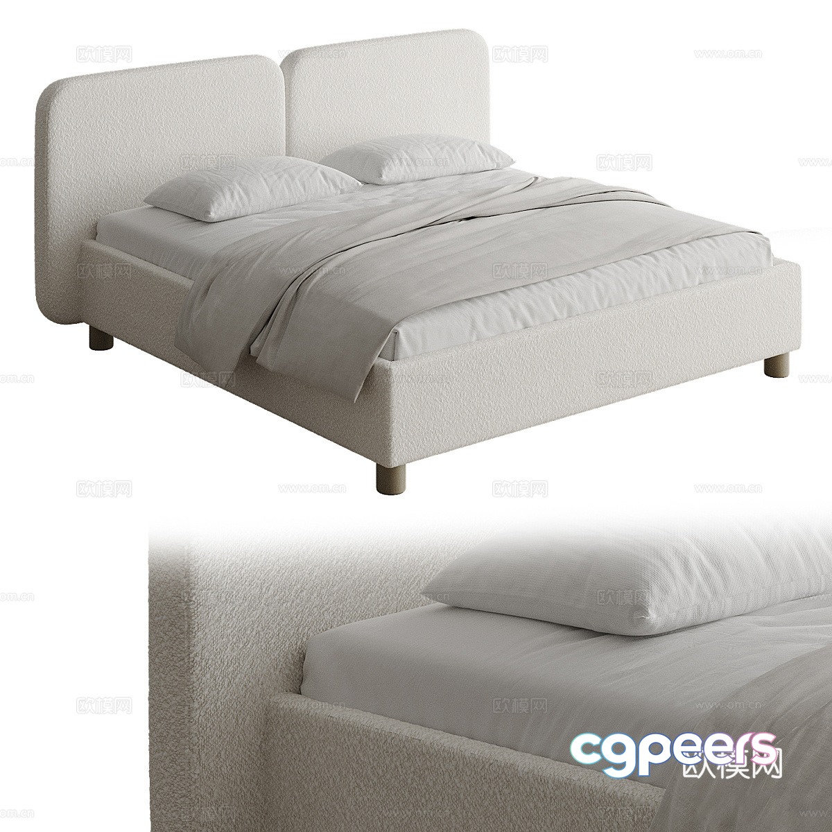 Modern Cream Style Venta Double Bed 3D Model Modern Cream Style Venta Double Bed 3D Model