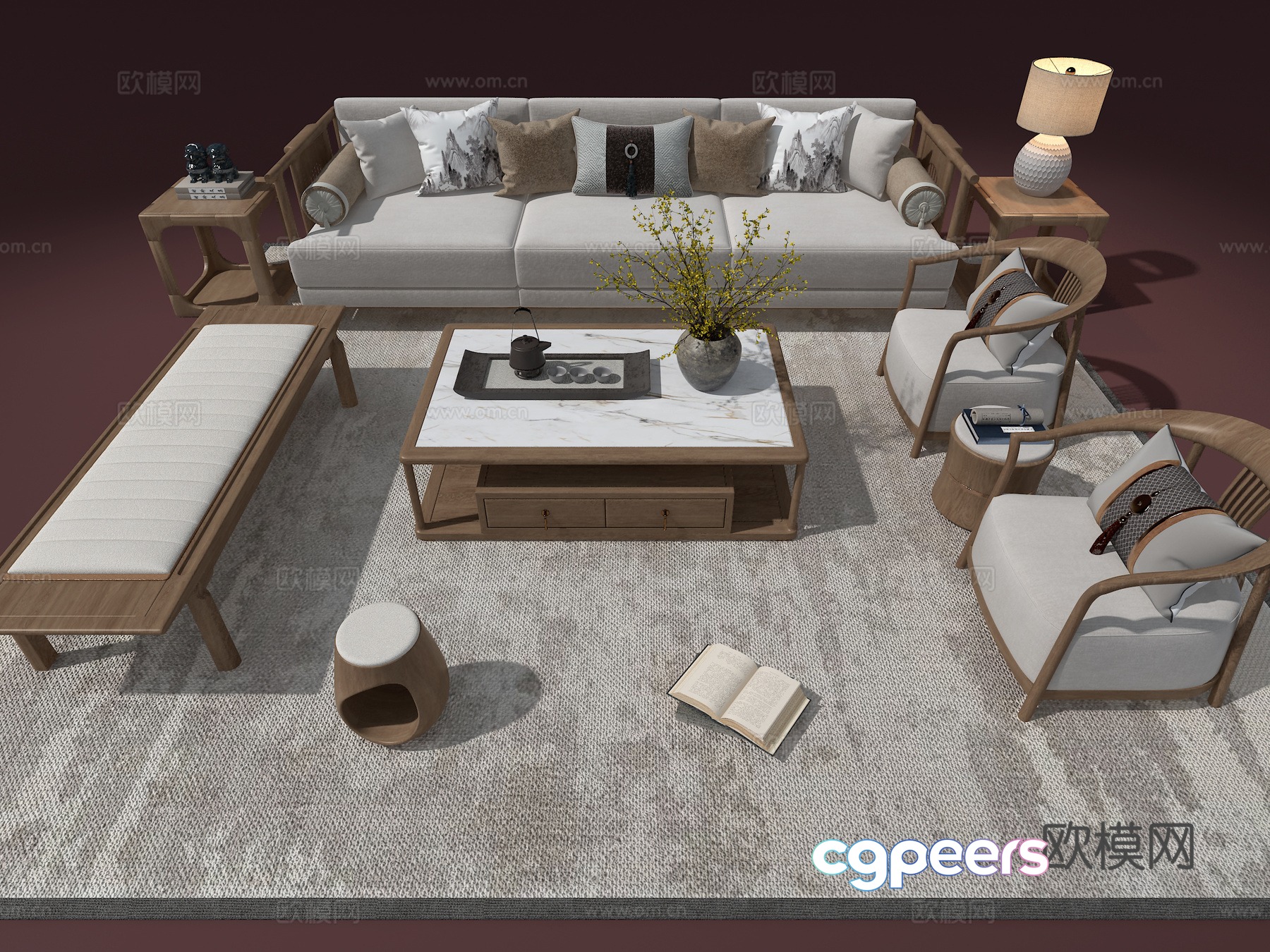 New Chinese sofa set 3D model New Chinese sofa set 3D model
