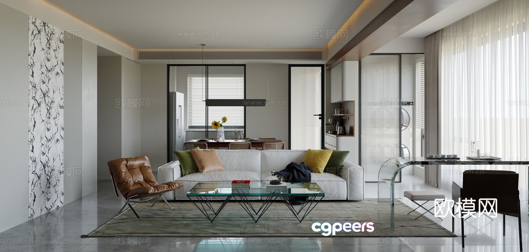 Modern living and dining room 3d model Modern living and dining room 3d model