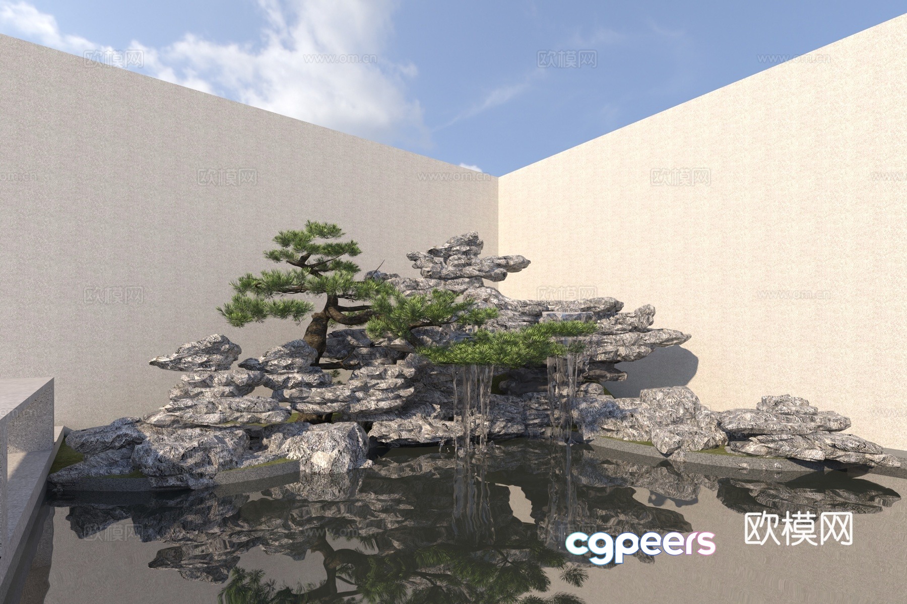 New Chinese style rockery waterscape 3D model New Chinese style rockery waterscape 3D model