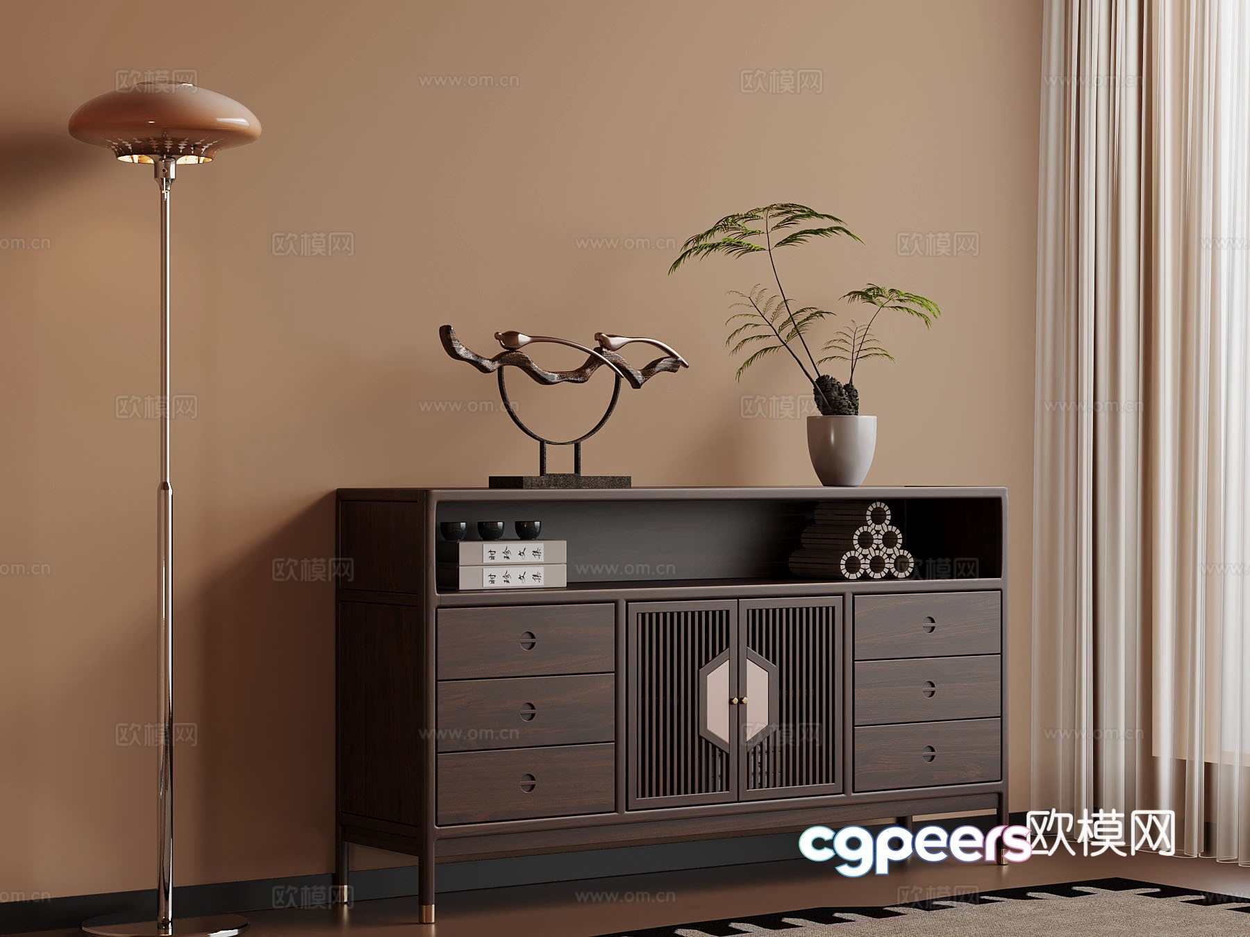 New Chinese style entrance cabinet side cabinet floor lamp 3D model New Chinese style entrance cabinet side cabinet floor lamp 3D model