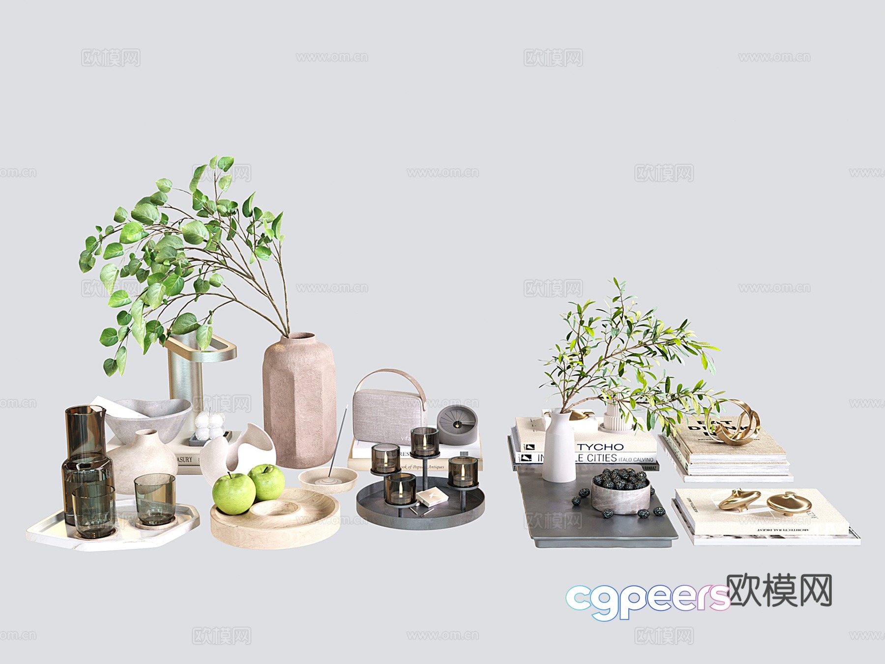 Modern jewelry ornament combination vase books candlestick fruit 3d model Modern jewelry ornament combination vase books candlestick fruit 3d model