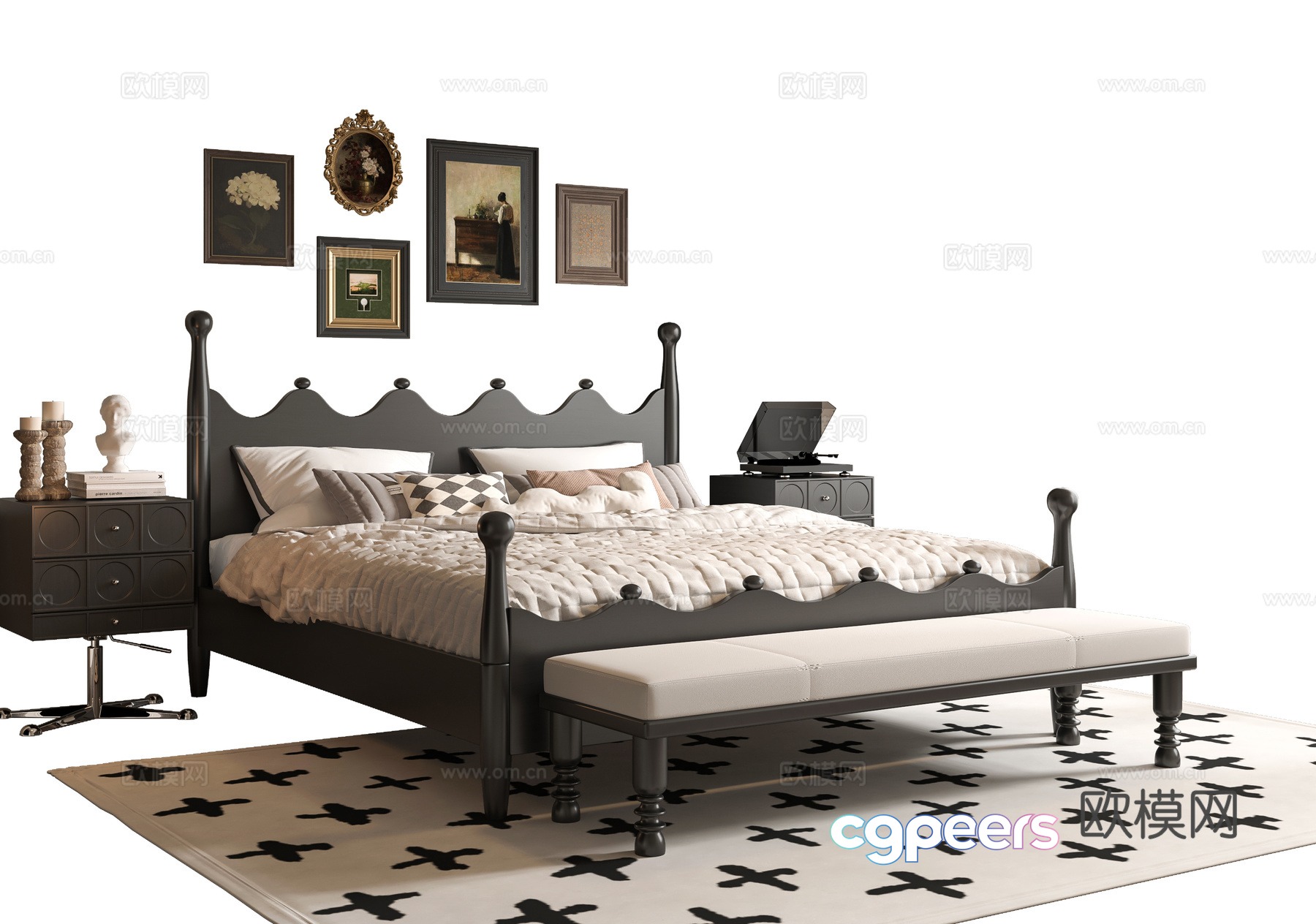 French double bed 3d model French double bed 3d model