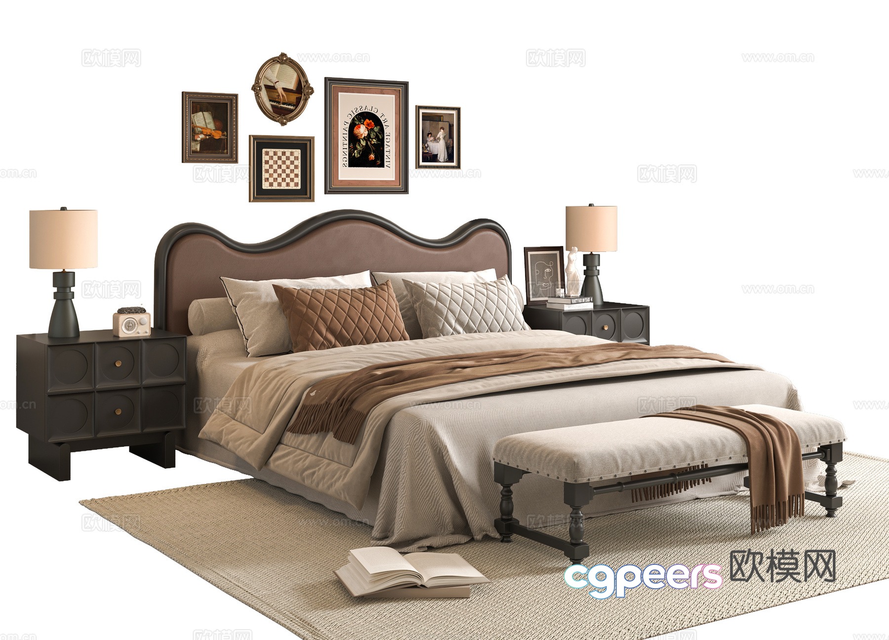 French double bed 3d model French double bed 3d model