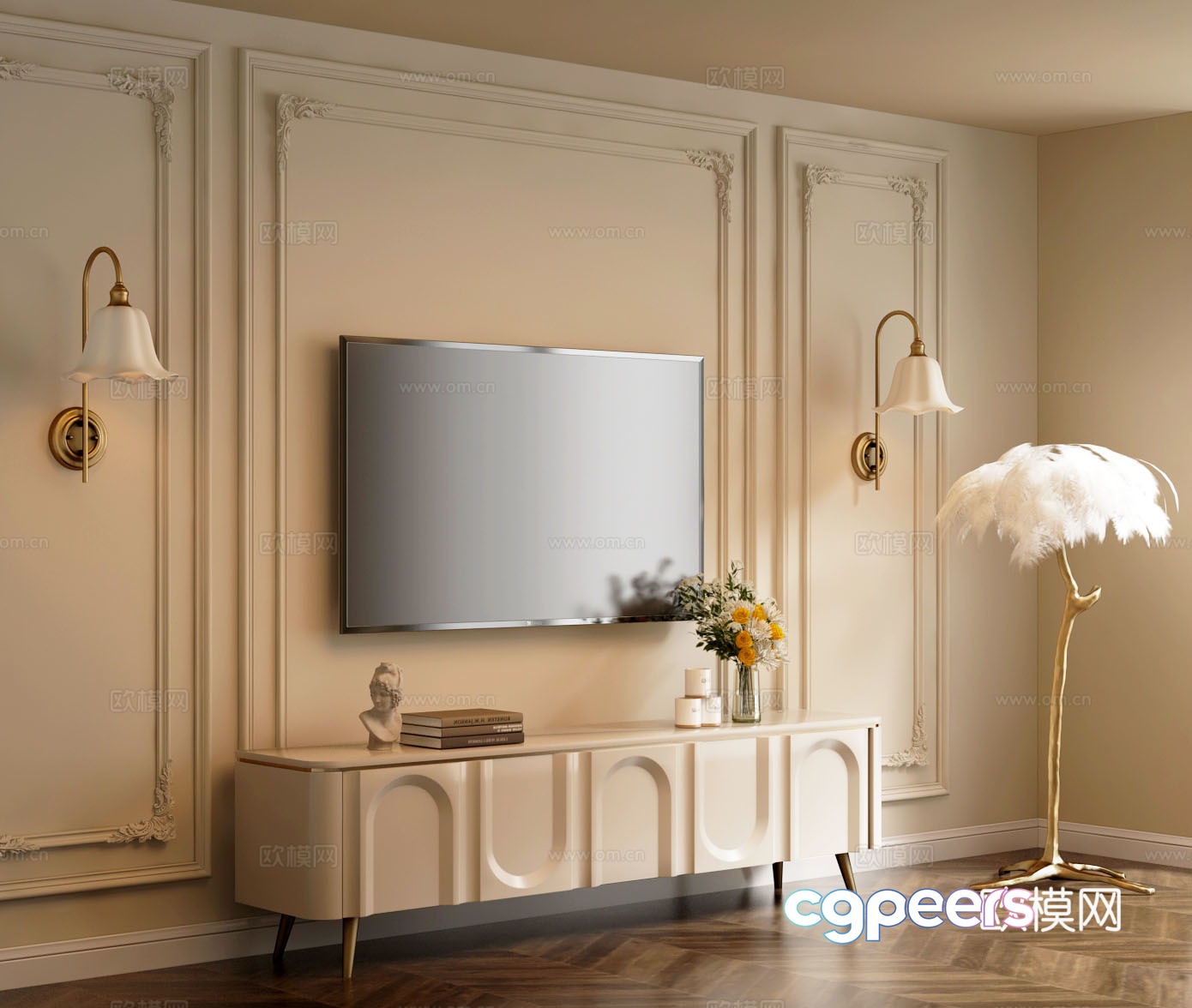 French TV background wall TV cabinet floor lamp 3d model French TV background wall TV cabinet floor lamp 3d model