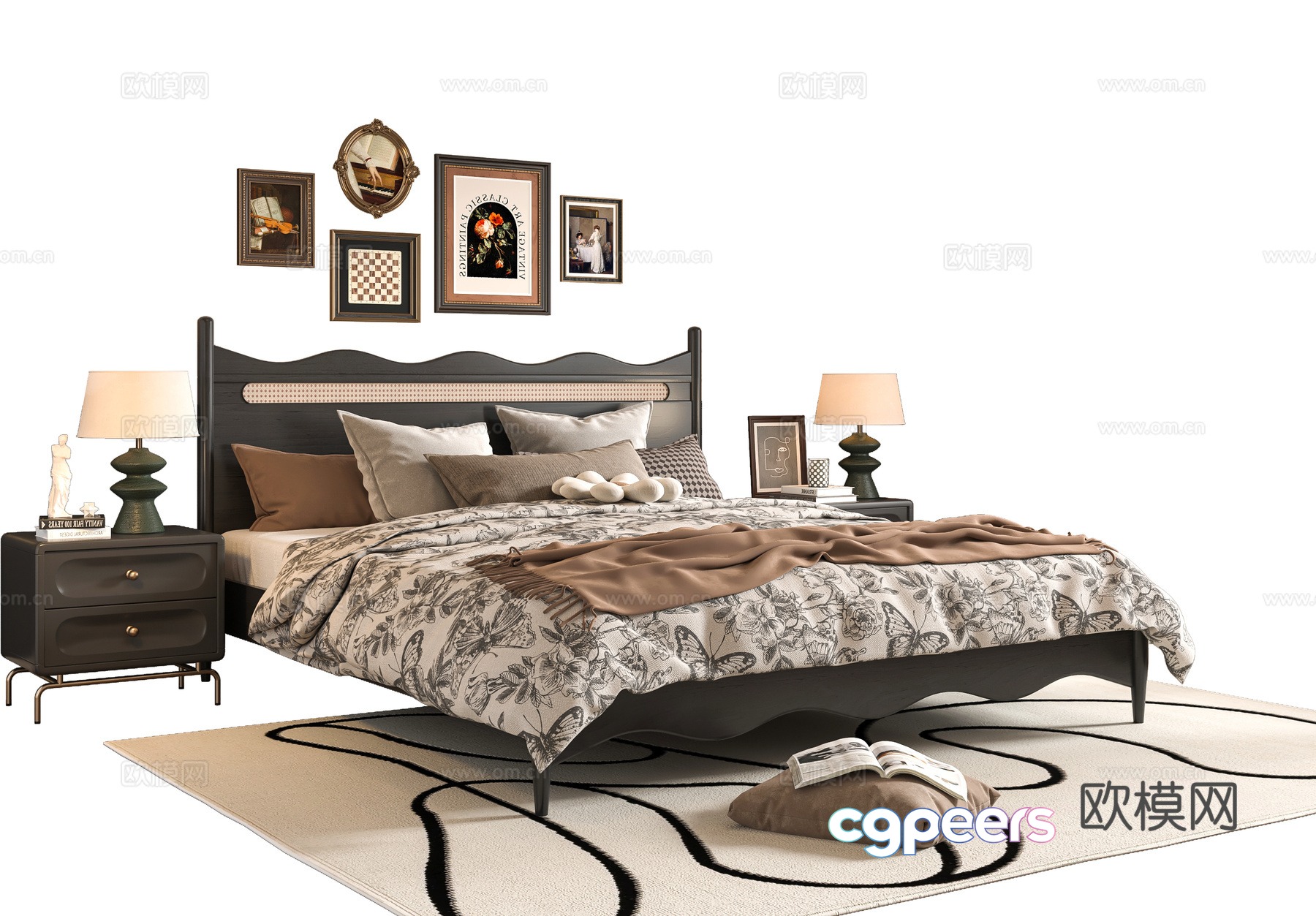 French double bed 3d model French double bed 3d model