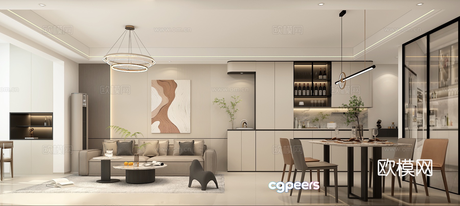 Modern living and dining room 3d model Modern living and dining room 3d model
