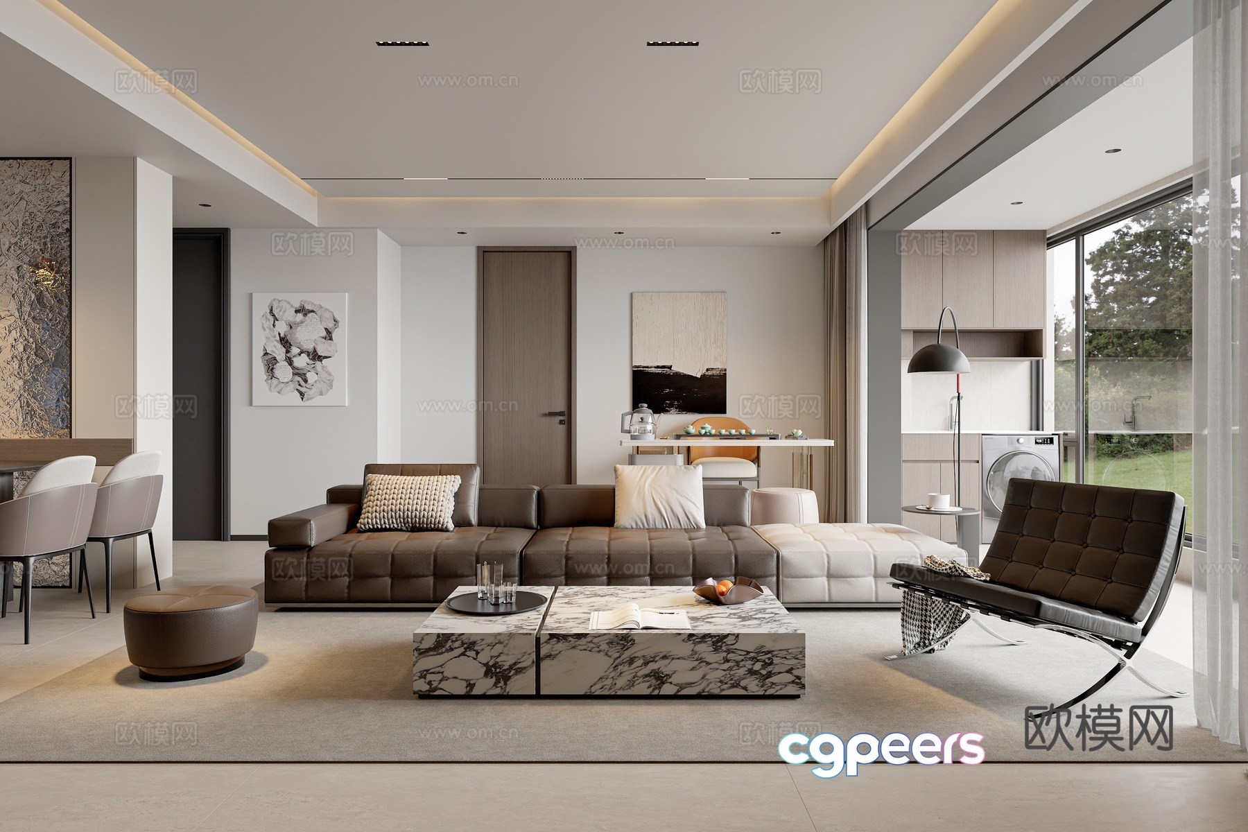 Modern living and dining room 3d model Modern living and dining room 3d model