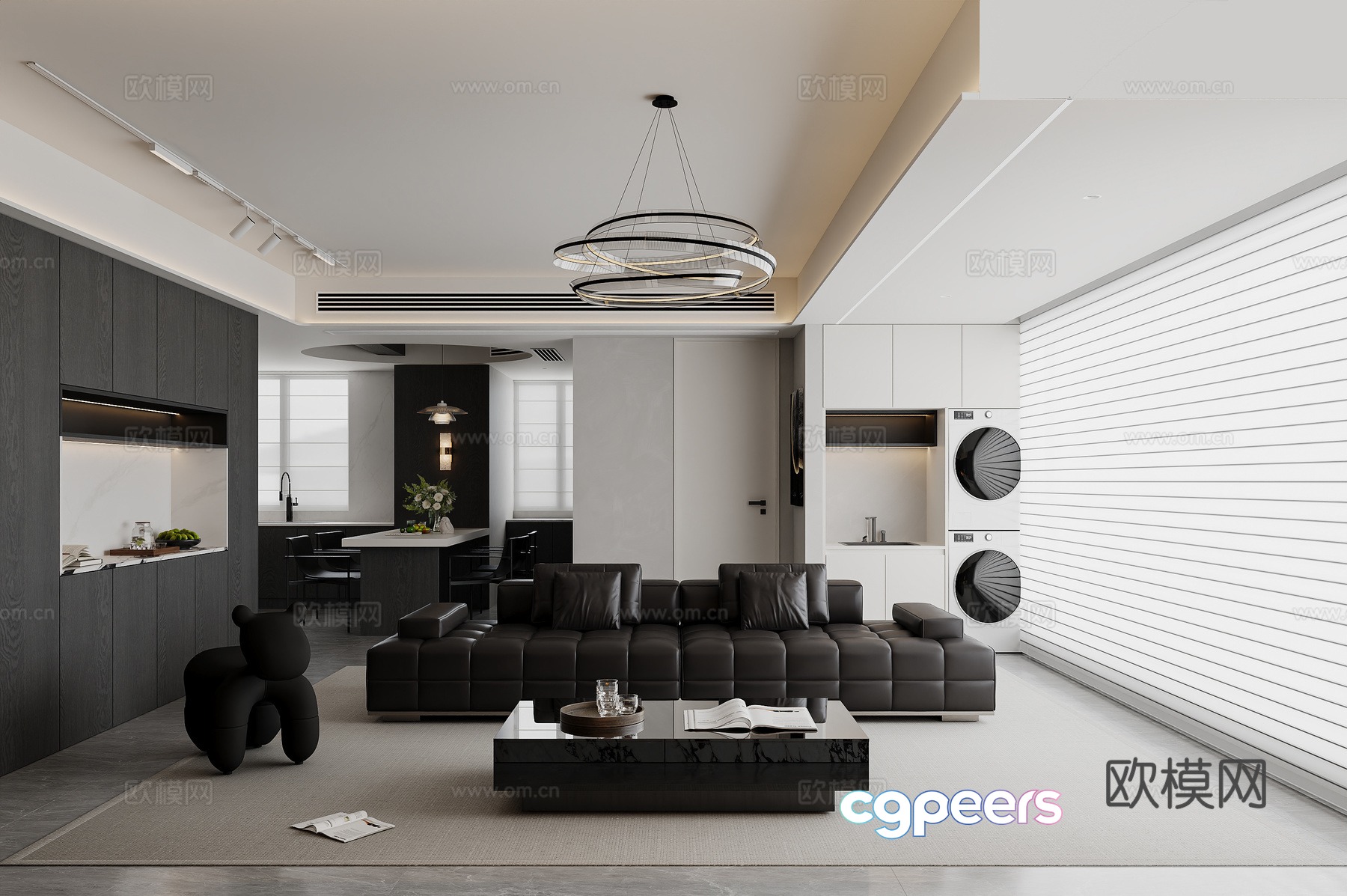 Modern living and dining room 3d model Modern living and dining room 3d model