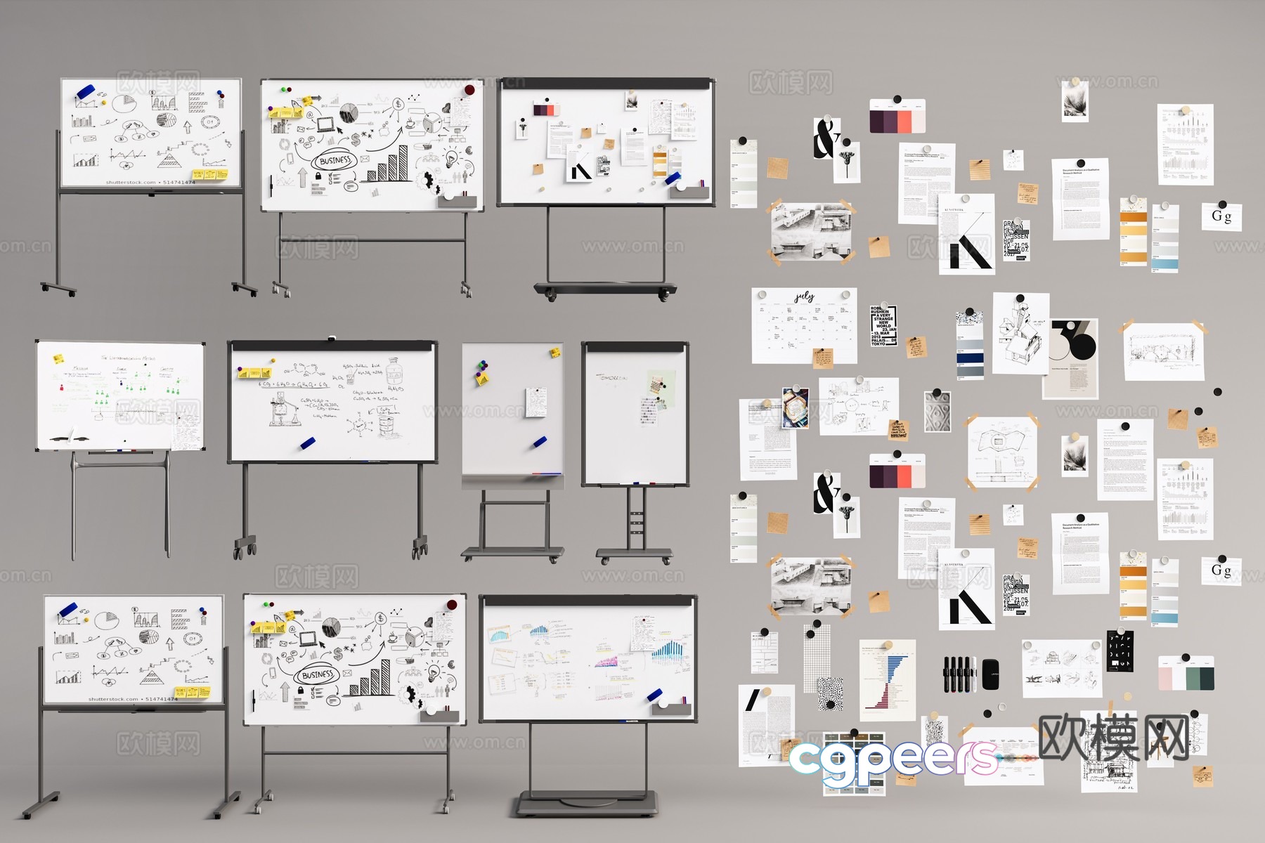 Writing board whiteboard drawing board office whiteboard mobile whiteboard photo wall sticky note paper sticker 3d model