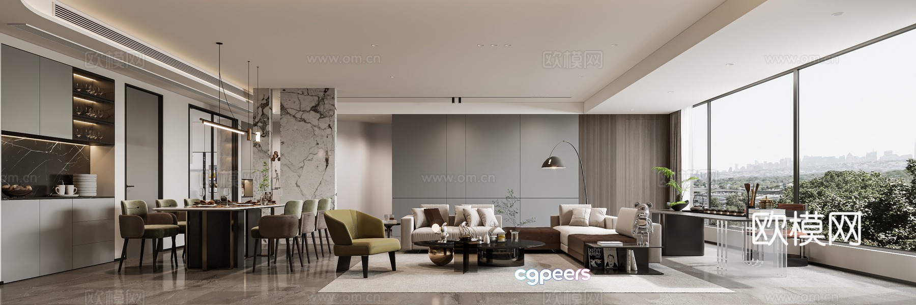Modern living and dining room 3d model Modern living and dining room 3d model