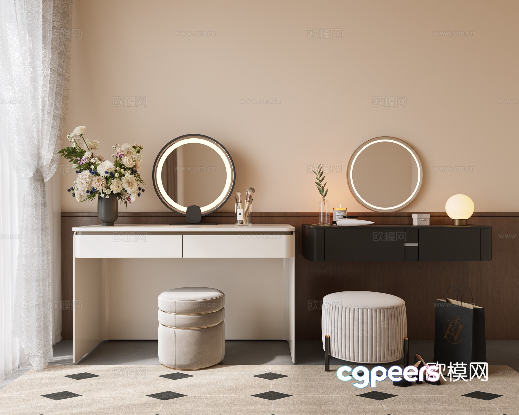 Modern dressing table makeup stool combination vase flower art dressing table bag shopping bag yarn 3d model Modern dressing table makeup stool combination vase flower art dressing table bag shopping bag yarn 3d model