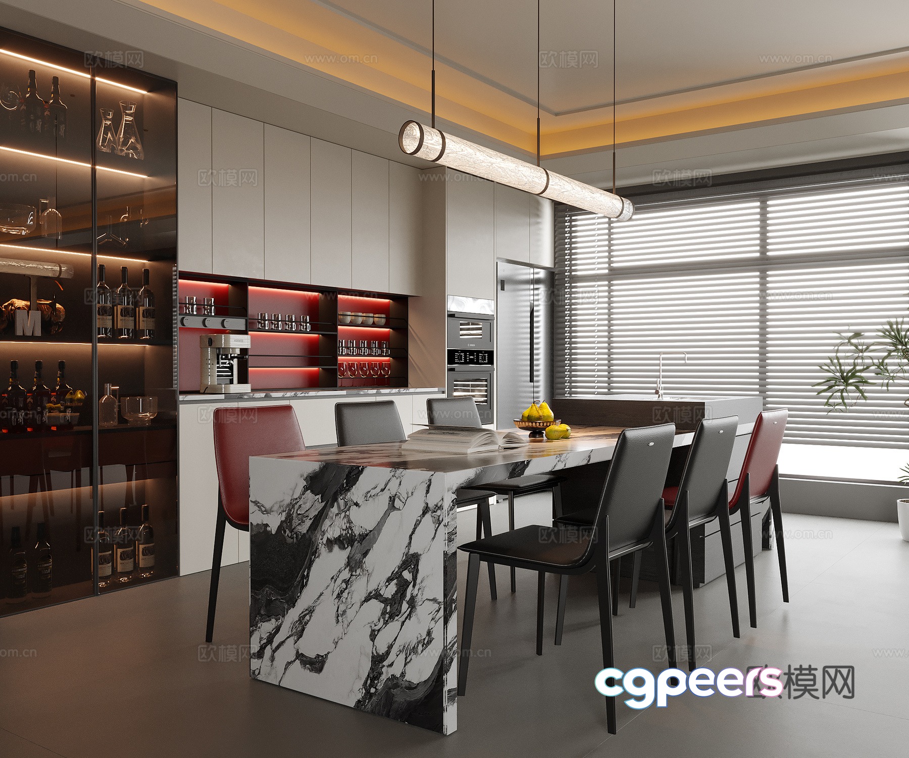 Modern restaurant Island dining table Dining chair Sideboard Wine cabinet 3d model Modern restaurant Island dining table Dining chair Sideboard Wine cabinet 3d model