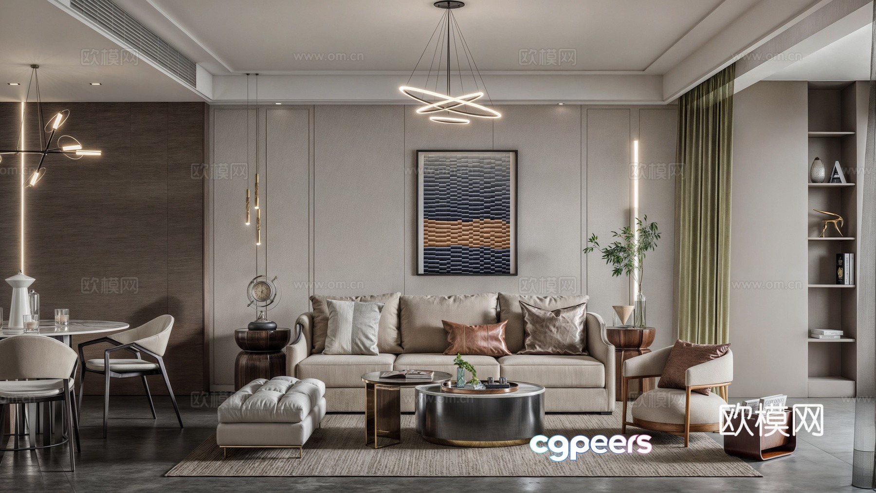 Modern living and dining room 3d model Modern living and dining room 3d model