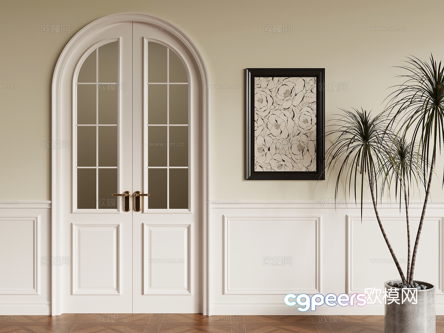 French double door wall skirt wall panel hanging painting 3d model French double door wall skirt wall panel hanging painting 3d model