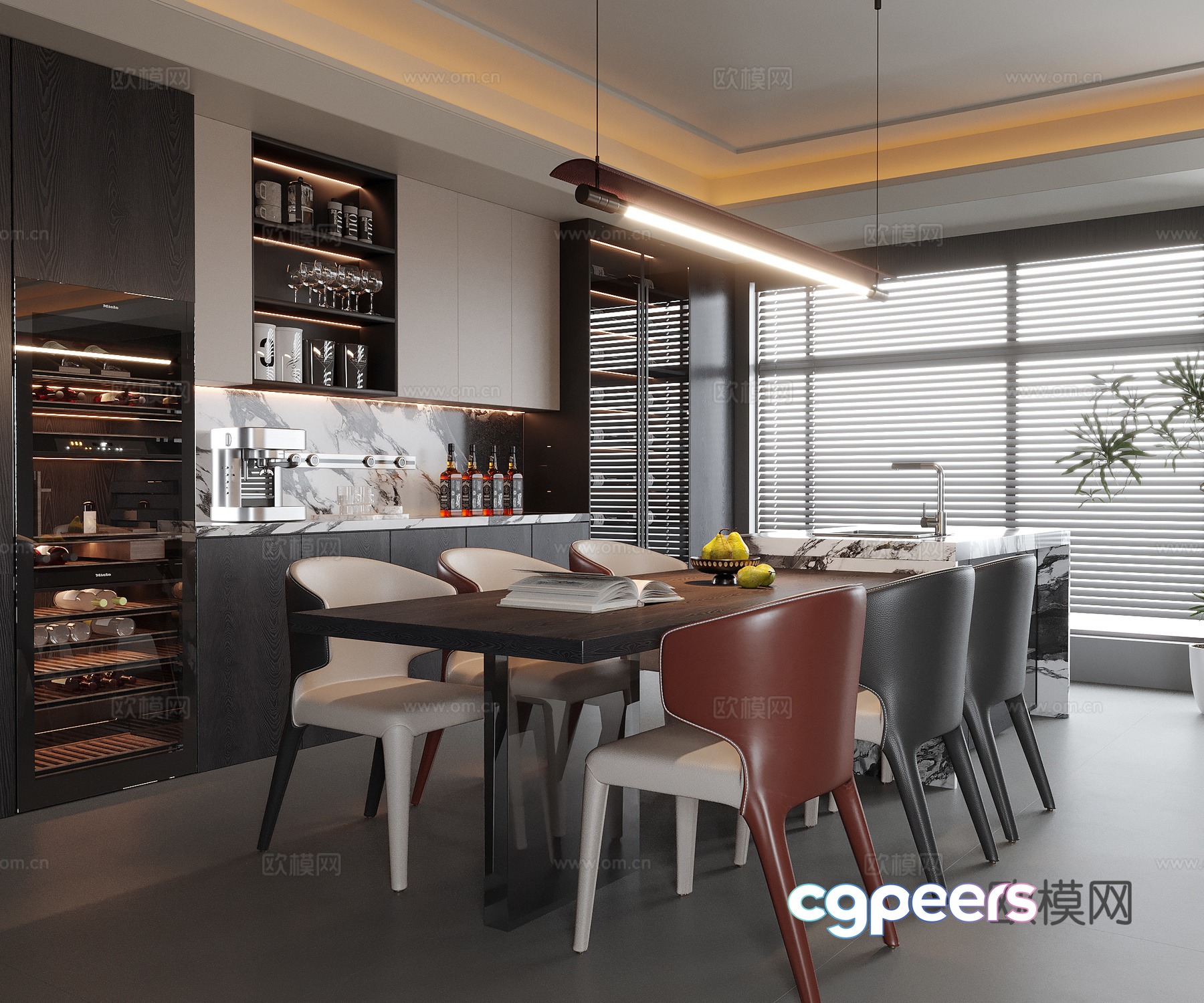 Modern restaurant sideboard wine cabinet island dining table 3D model Modern restaurant sideboard wine cabinet island dining table 3D model