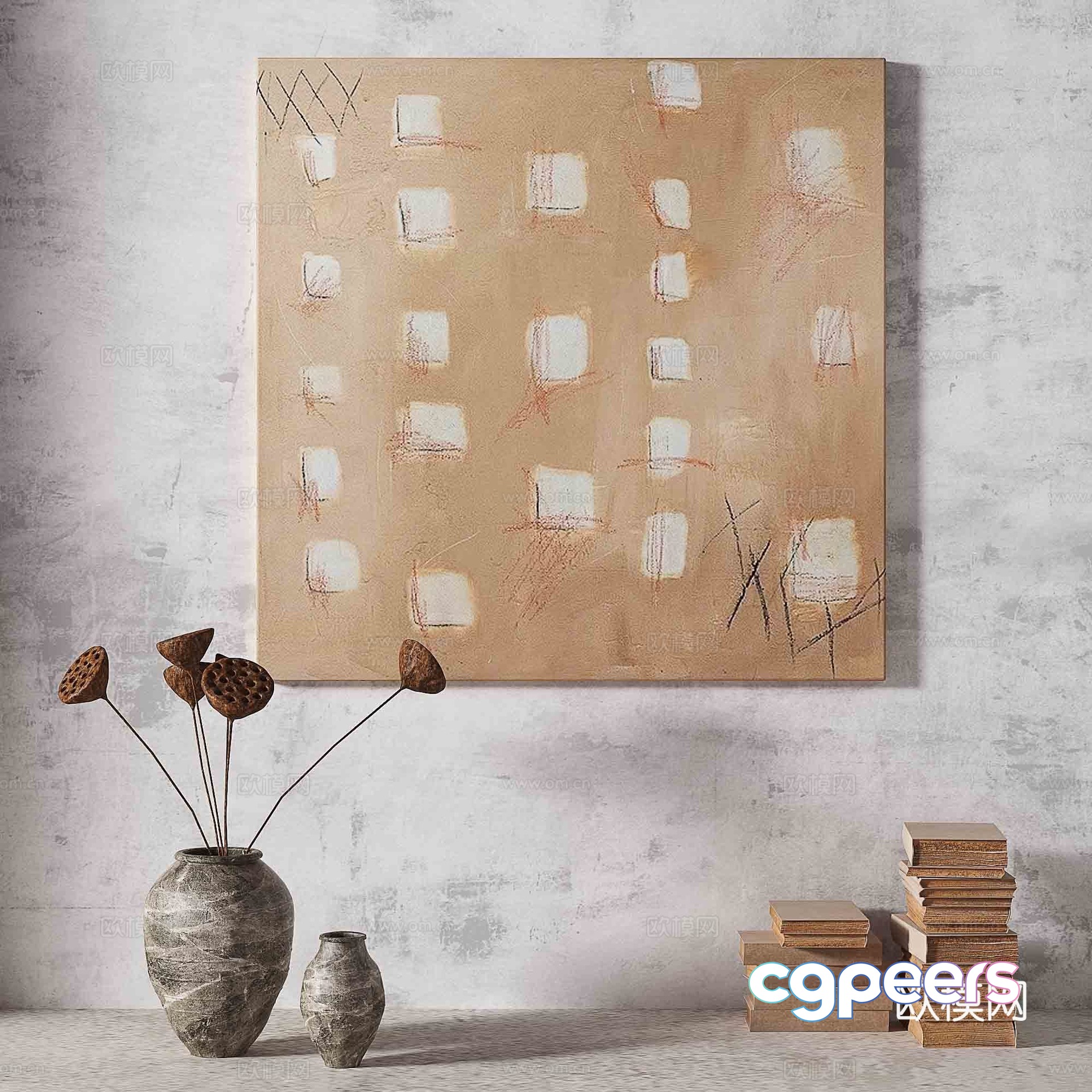 Wabisa retro texture abstract decorative painting 3d model Wabisa retro texture abstract decorative painting 3d model