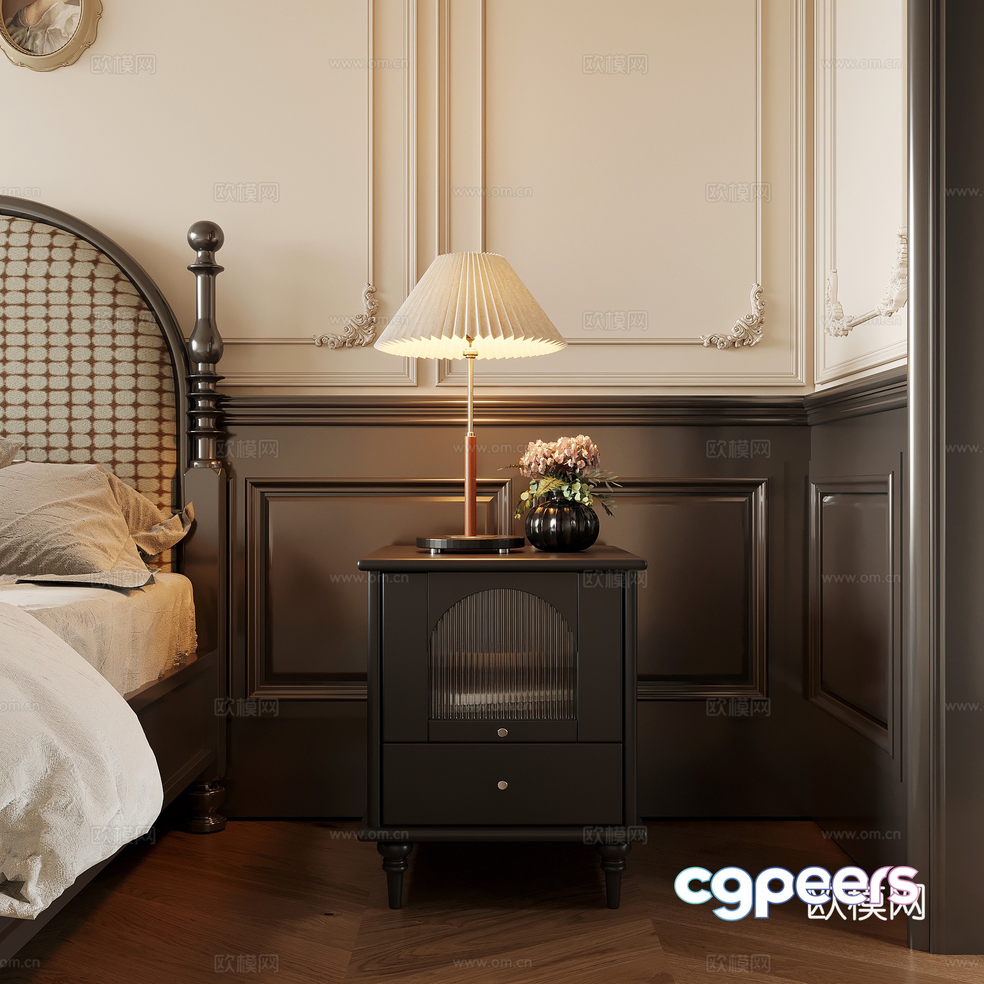 French retro style bedside table lamp flower 3d model French retro style bedside table lamp flower 3d model