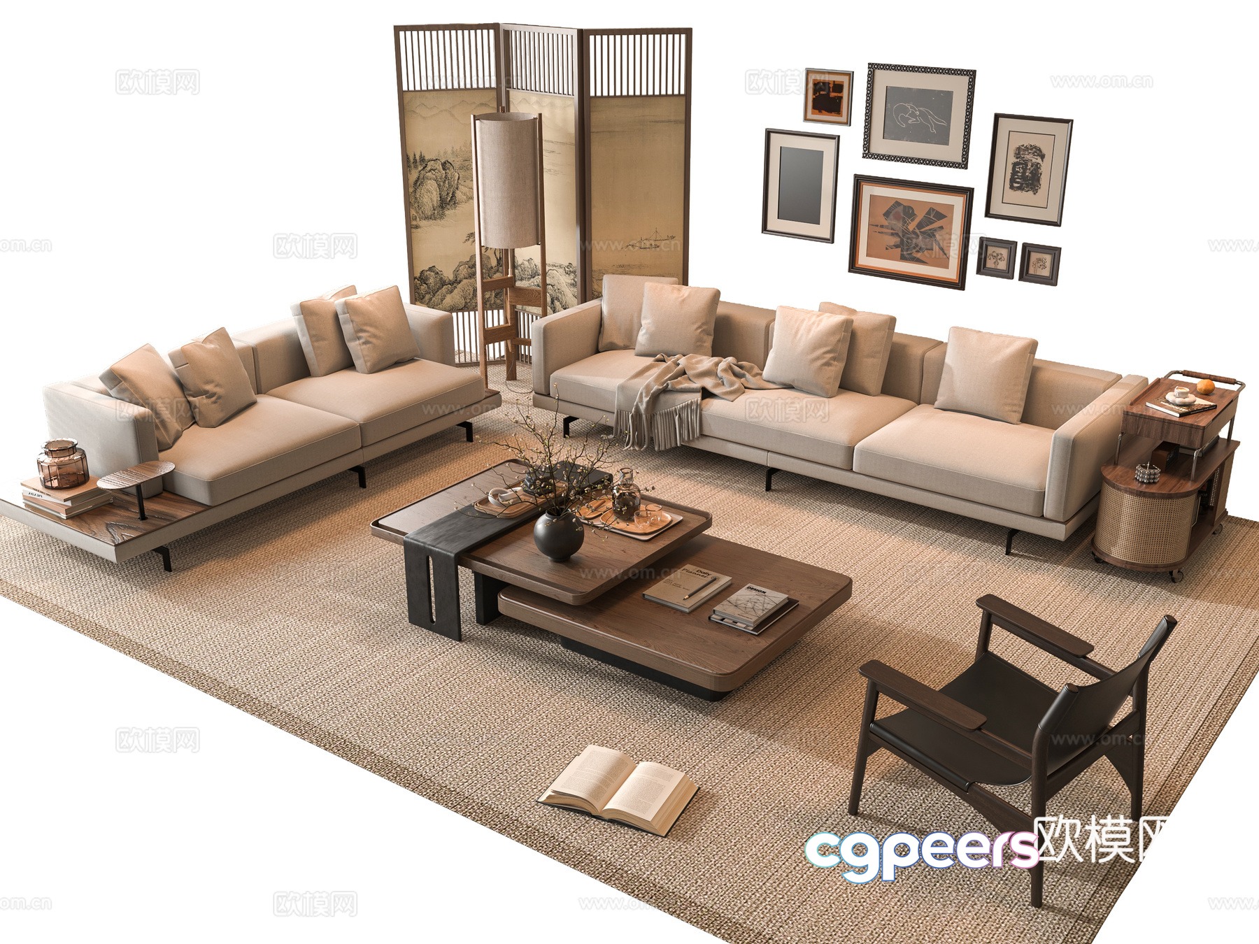 Middle-aged sofa combination 3D model Middle-aged sofa combination 3D model