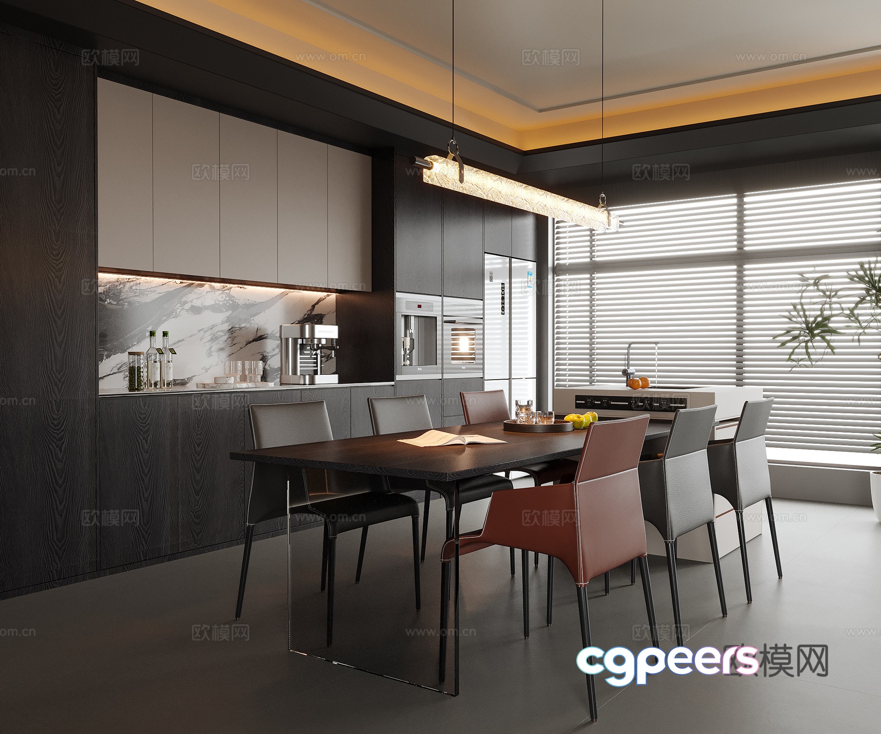 Modern restaurant wine cabinet sideboard island dining table 3D model Modern restaurant wine cabinet sideboard island dining table 3D model