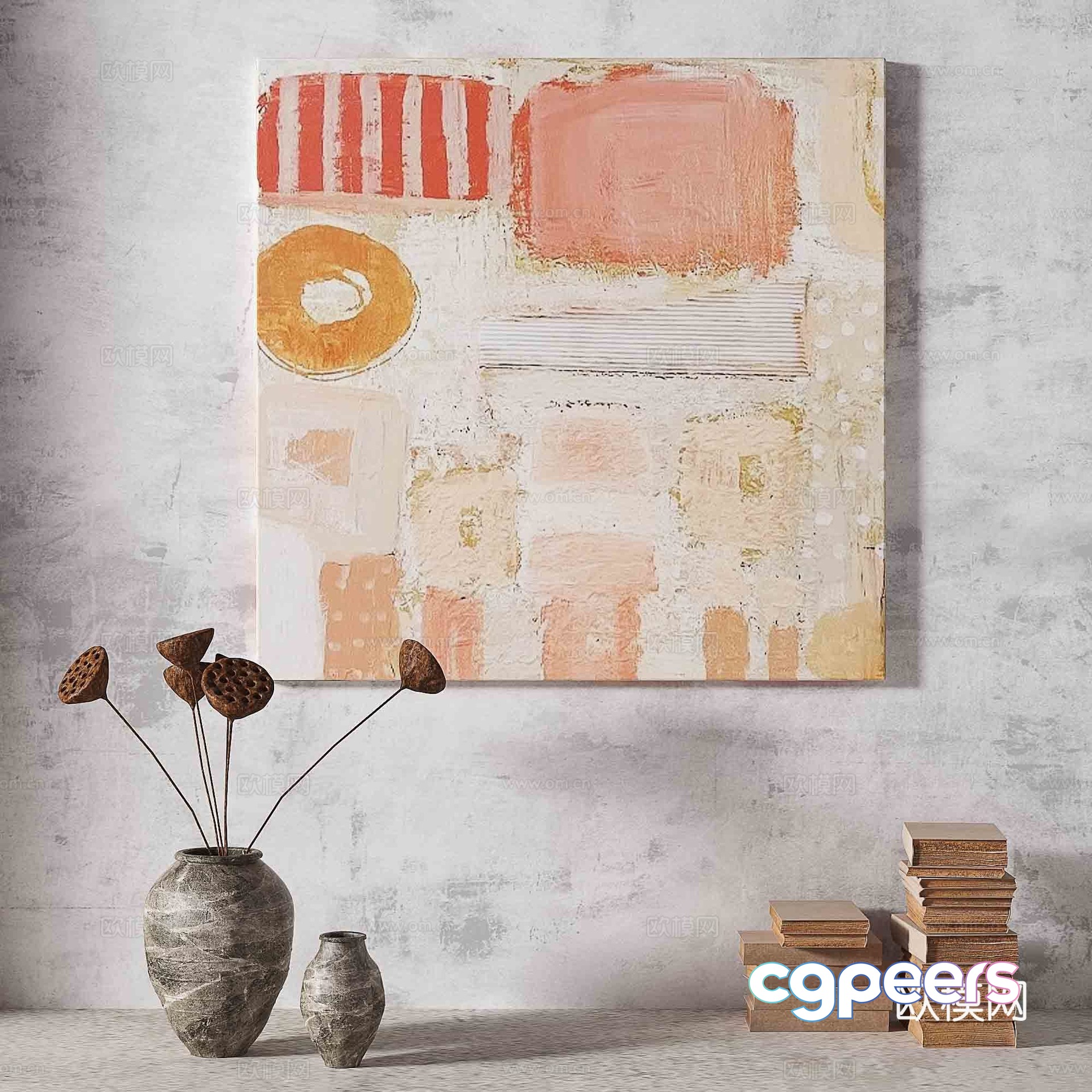 Wabisa retro texture abstract decorative painting 3d model Wabisa retro texture abstract decorative painting 3d model