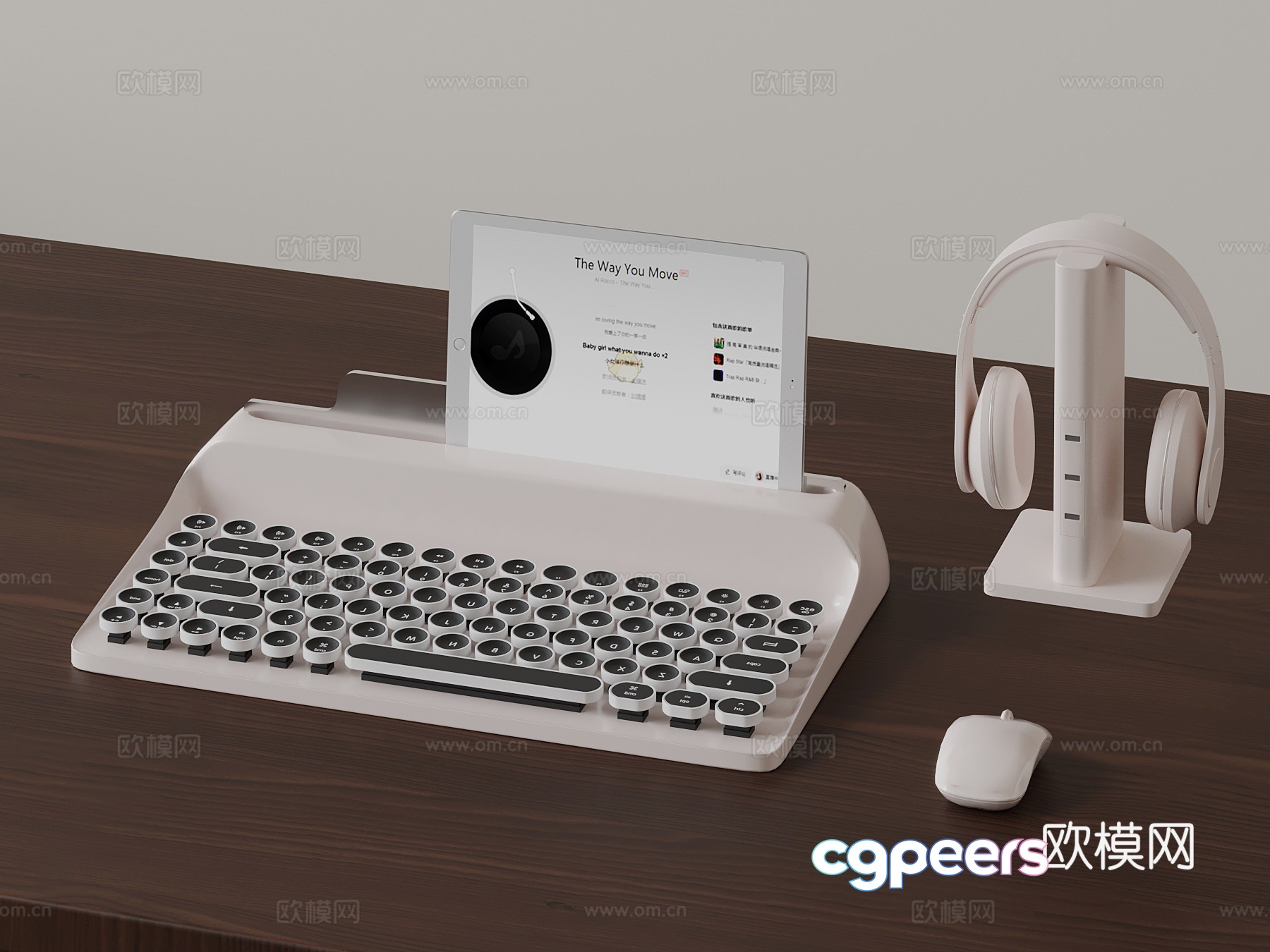Modern keyboard tablet headset mouse 3d model Modern keyboard tablet headset mouse 3d model