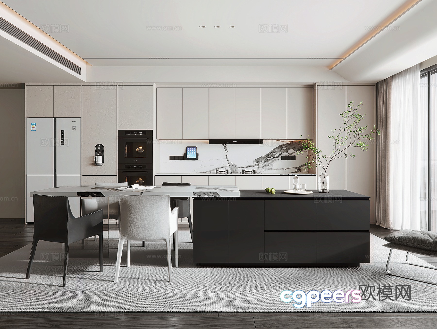 Modern minimalist open kitchen Kitchen and dining room cabinet island dining chair combination Kitchen appliances 3d model Modern minimalist open kitchen Kitchen and dining room cabinet island dining chair combination Kitchen appliances 3d model