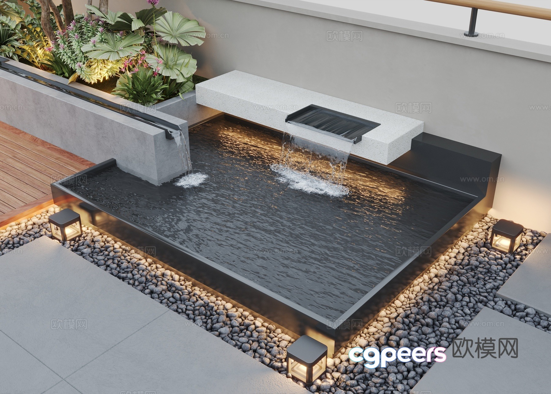 Modern garden waterscape stacked water flowing water 3d model Modern garden waterscape stacked water flowing water 3d model