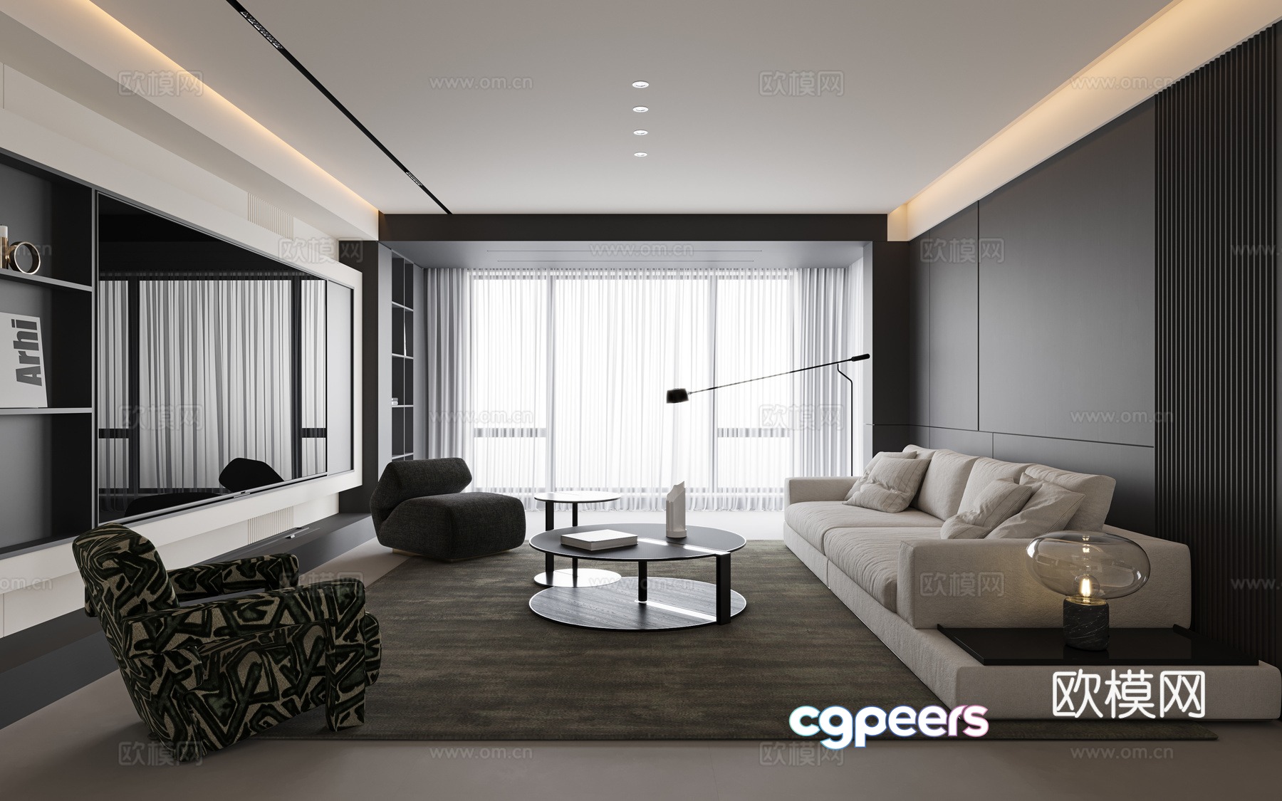 Modern black white and gray living room 3d model Modern black white and gray living room 3d model
