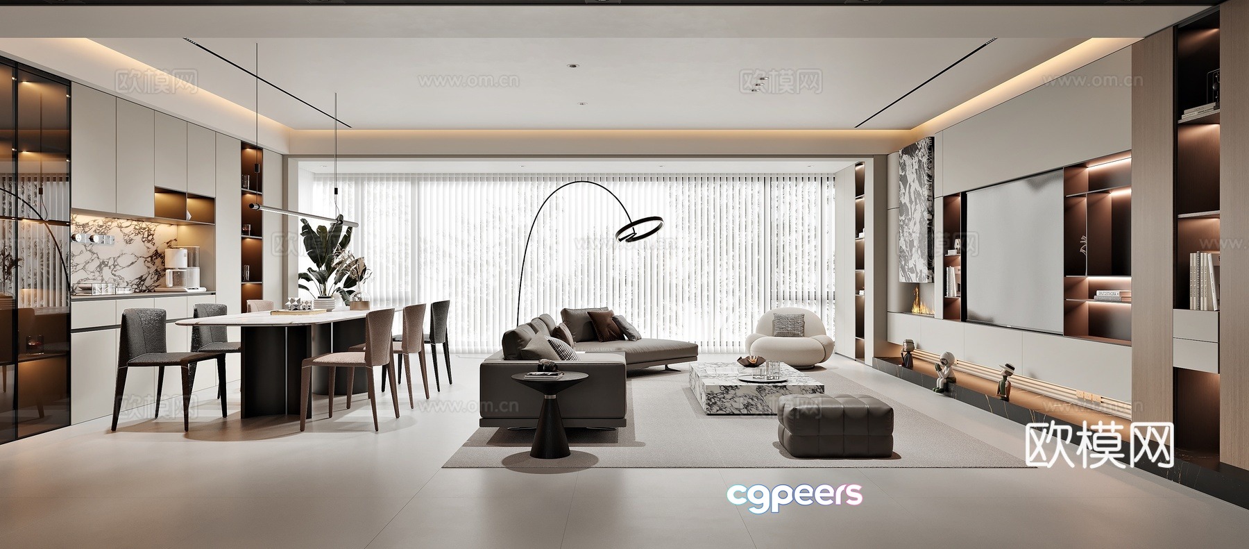 Modern living and dining room 3d model Modern living and dining room 3d model