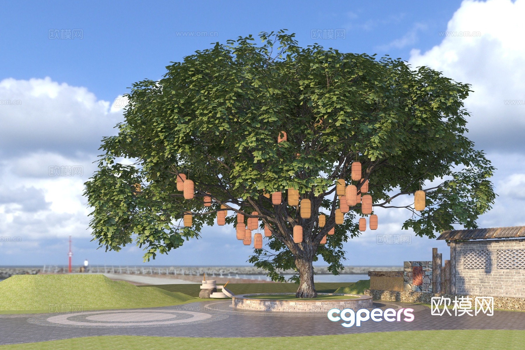 Chinese style ancient tree park square 3d model Chinese style ancient tree park square 3d model