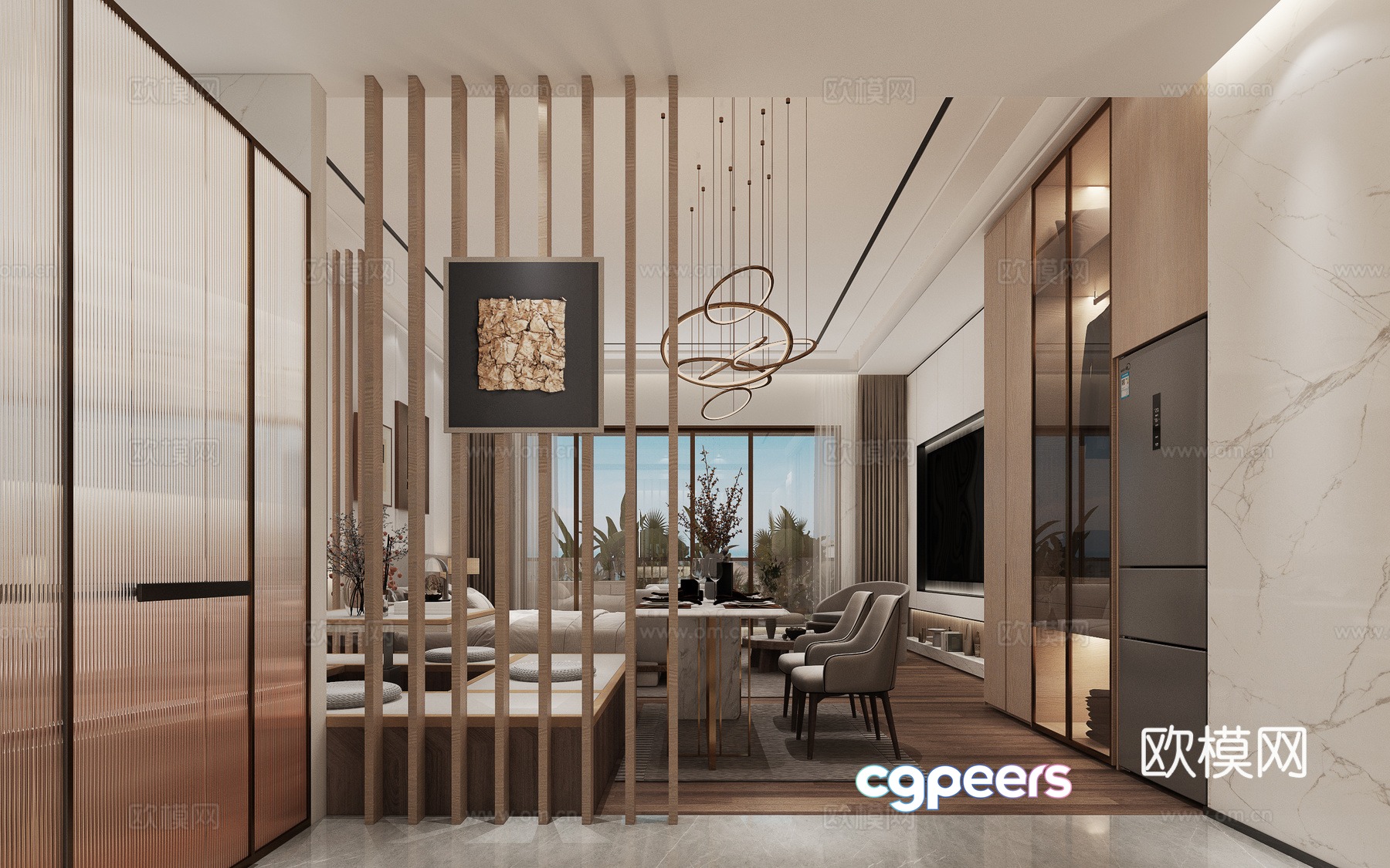 Modern living and dining room 3d model Modern living and dining room 3d model