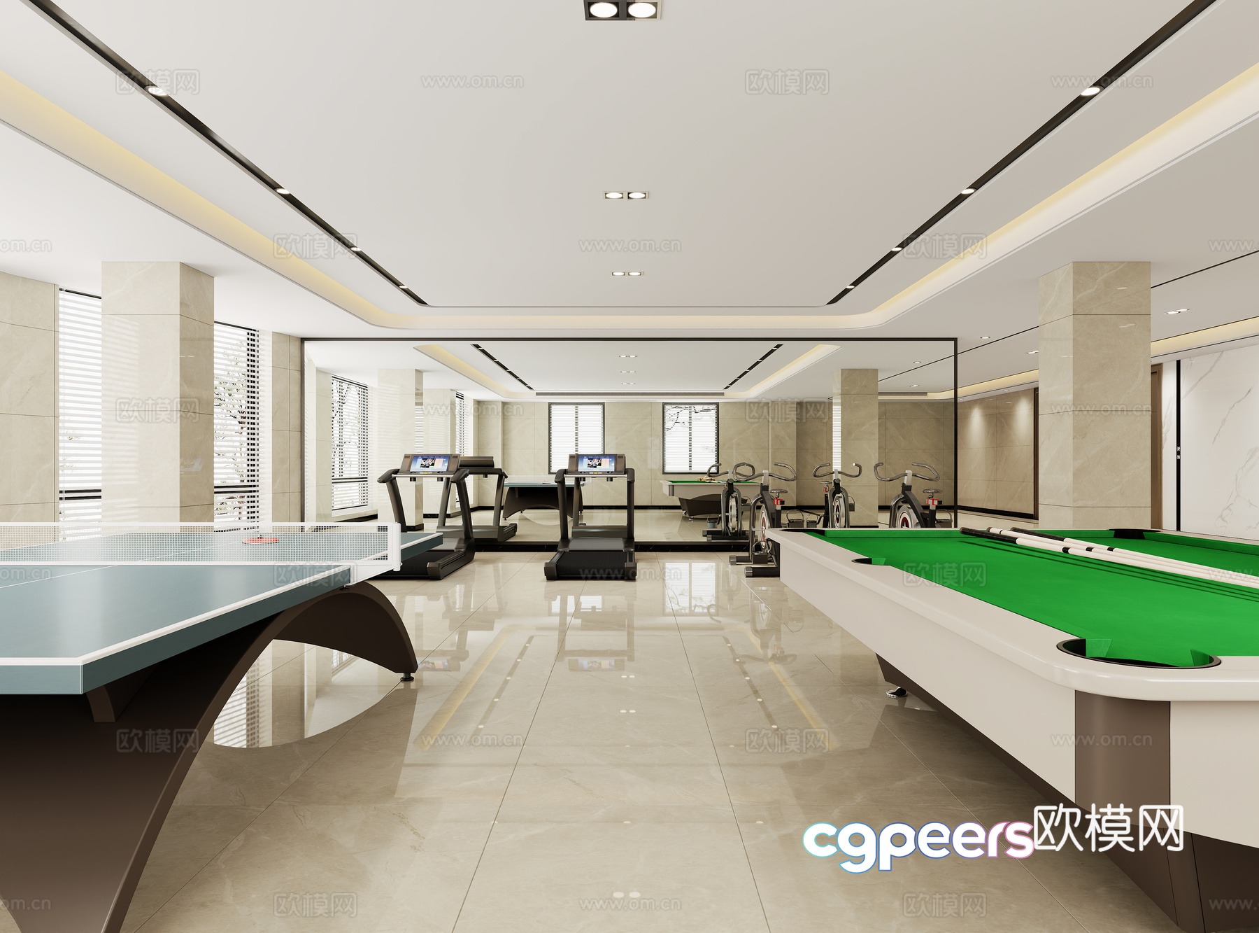 Modern gym leisure area 3d model Modern gym leisure area 3d model