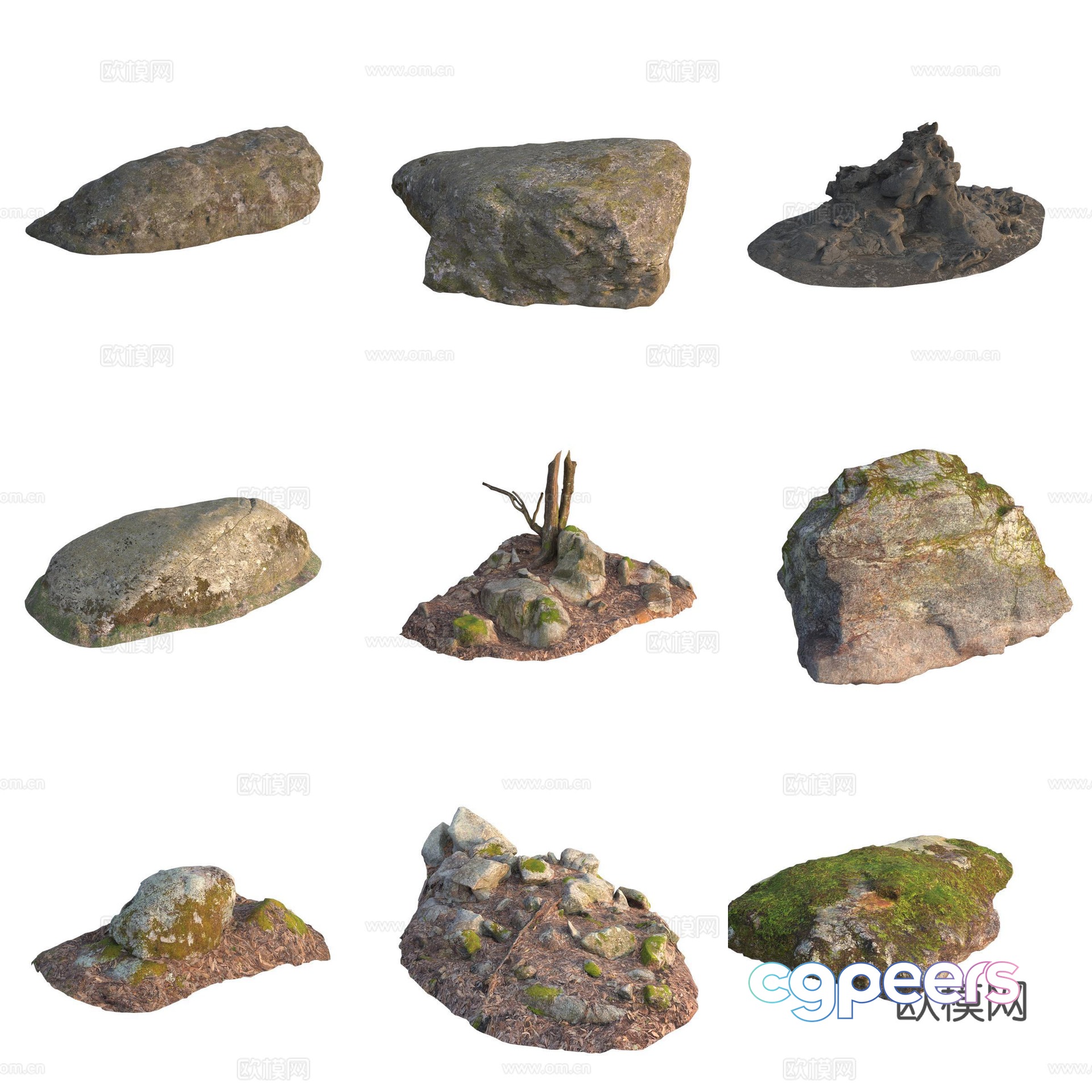 Moss Stone Boulder Rock 3D Model Moss Stone Boulder Rock 3D Model
