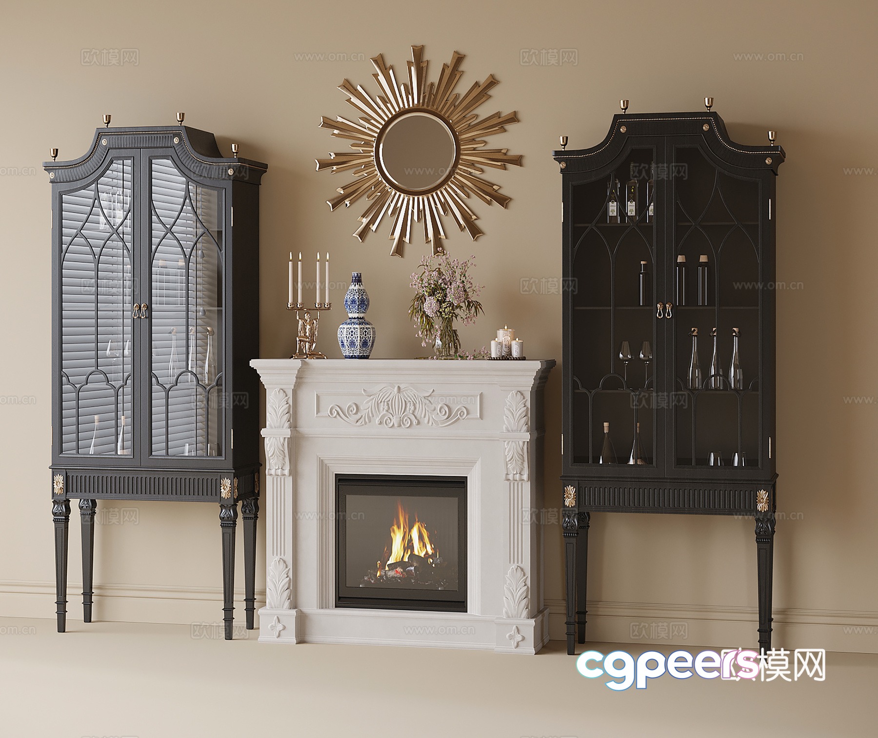 French fireplace decorative cabinet high-legged cabinet 3d model French fireplace decorative cabinet high-legged cabinet 3d model