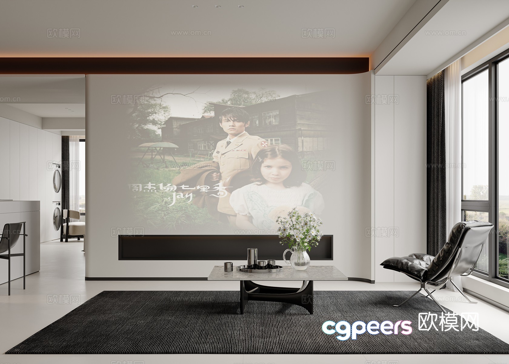 Modern black white and gray living room 3d model Modern black white and gray living room 3d model
