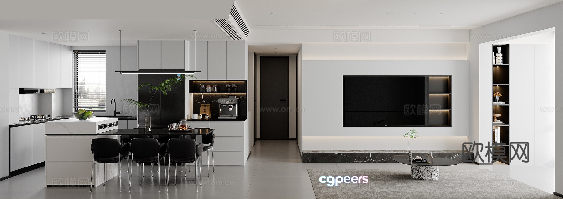 Modern minimalist living and dining room 3D model Modern minimalist living and dining room 3D model