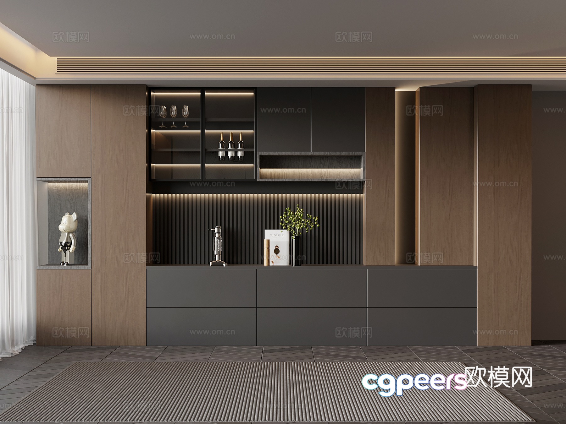 Italian minimalist wine cabinet sideboard 3D model Italian minimalist wine cabinet sideboard 3D model