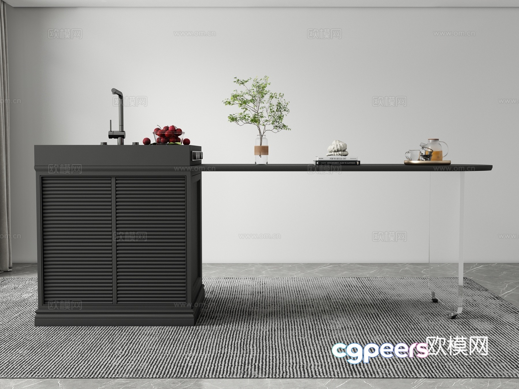 Modern island dining table 3d model Modern island dining table 3d model