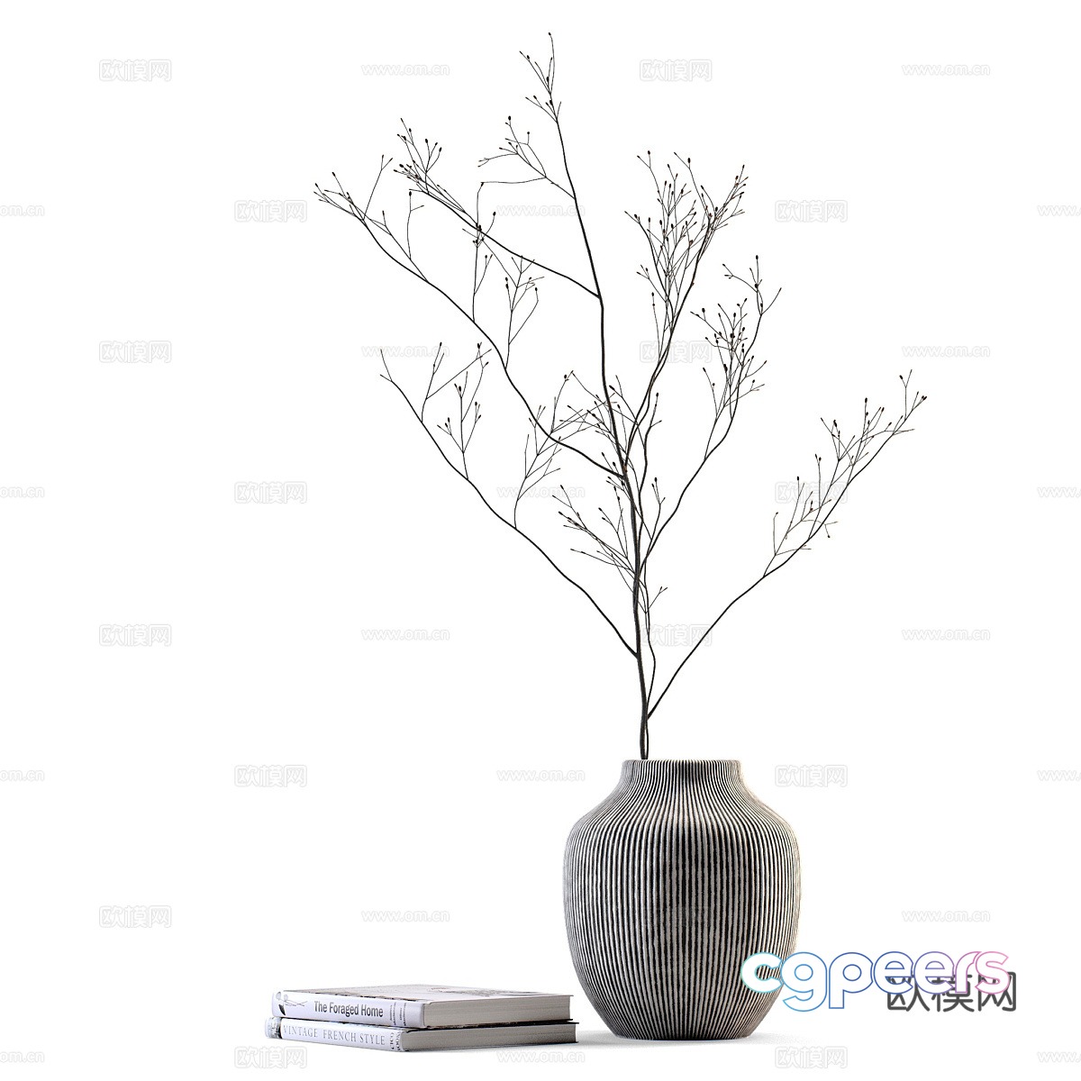 Decorative Set 5 Vases and Books 3D Model Decorative Set 5 Vases and Books 3D Model