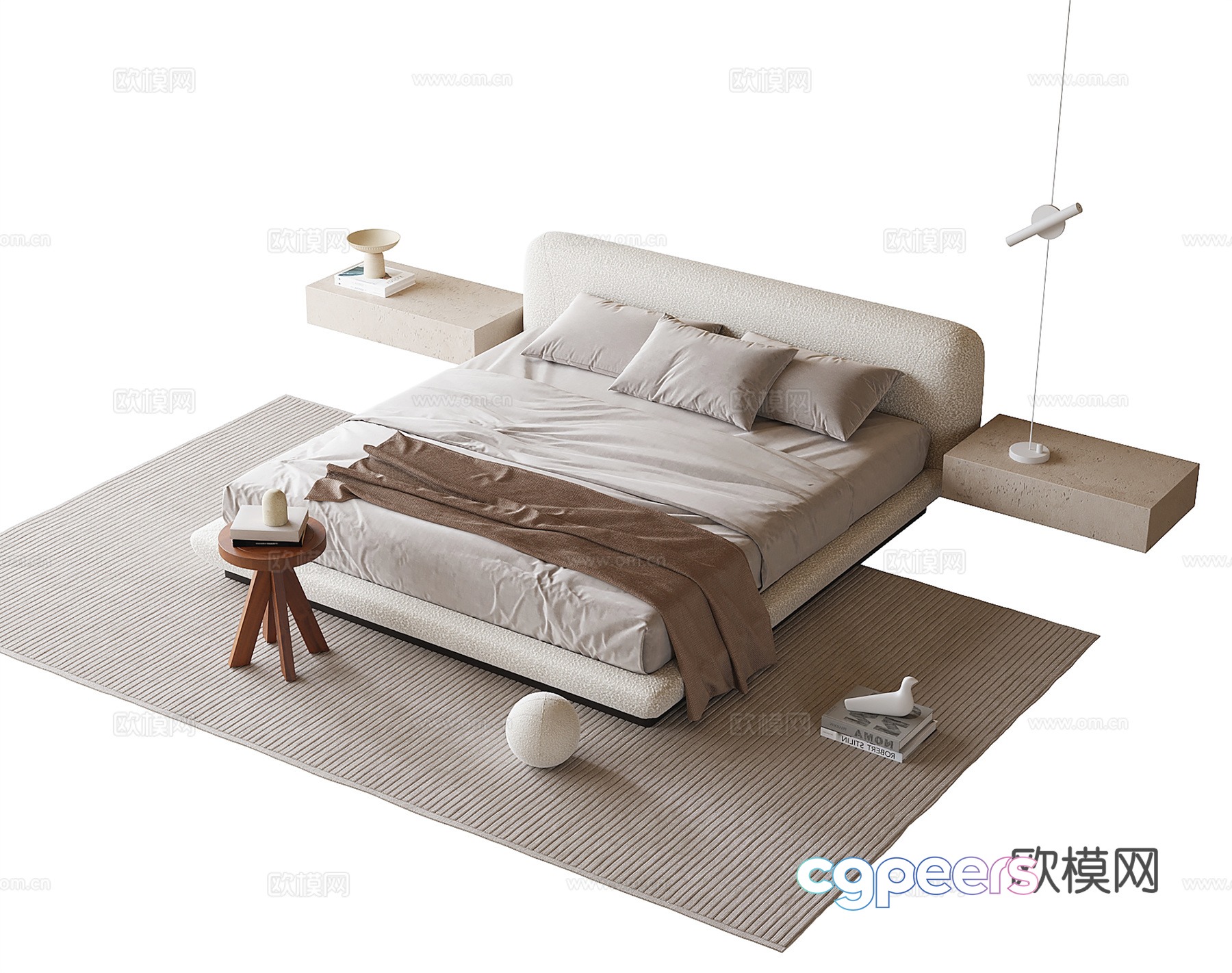 Modern double bed nightstand 3d model Modern double bed nightstand 3d model